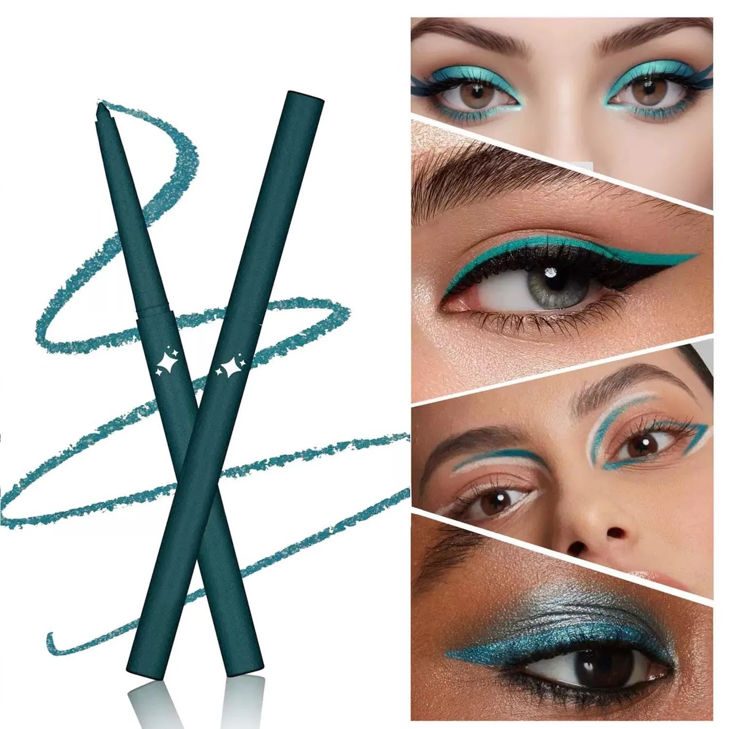 Teal Shimmer Gel Eyeliner Pencil, Retractable Cream Liner for Graphic Eye Makeup (05# dark blue shimmer)