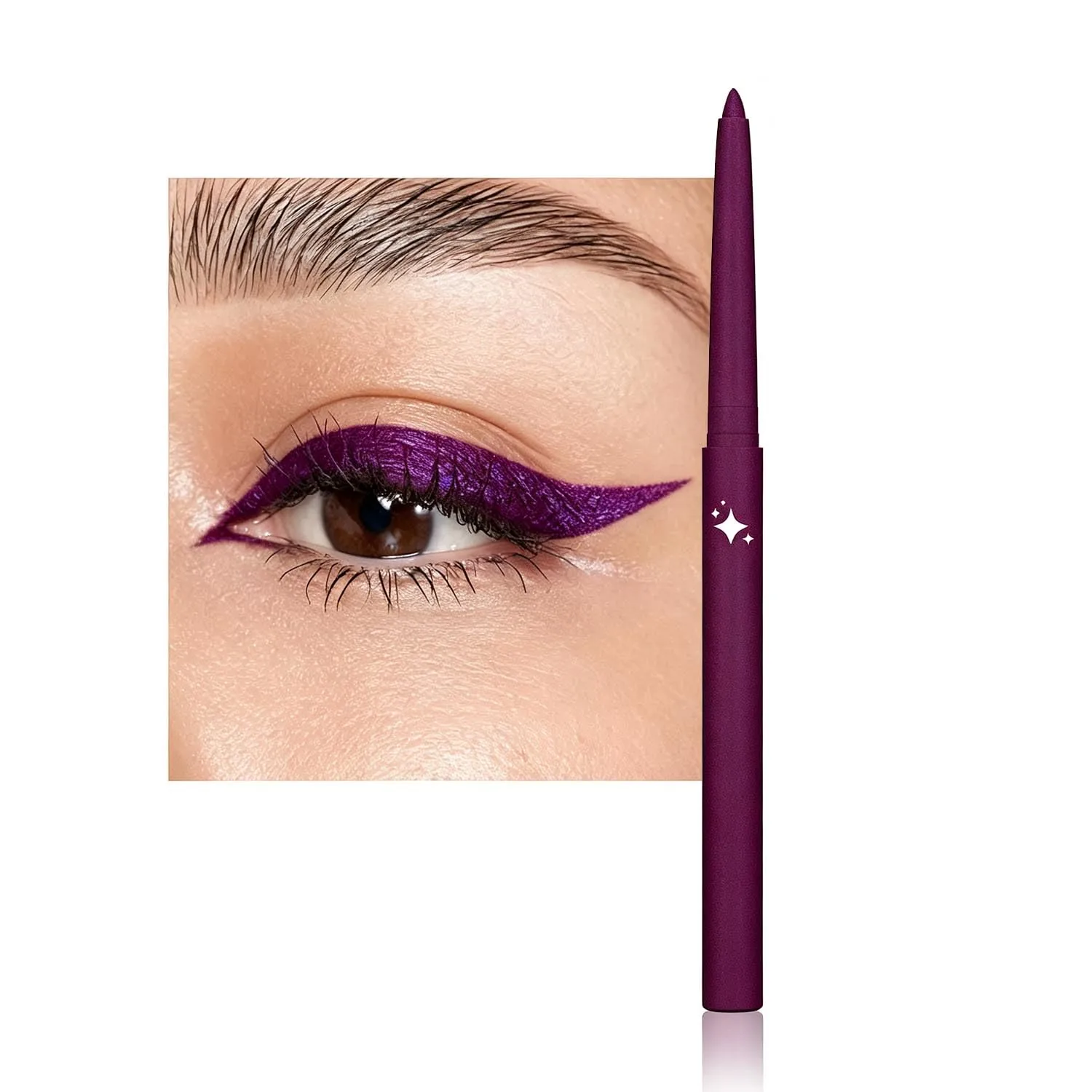 Deep Purple Shimmer Gel Eyeliner Pencil, Retractable Cream Liner for Graphic Eye Makeup (08#)