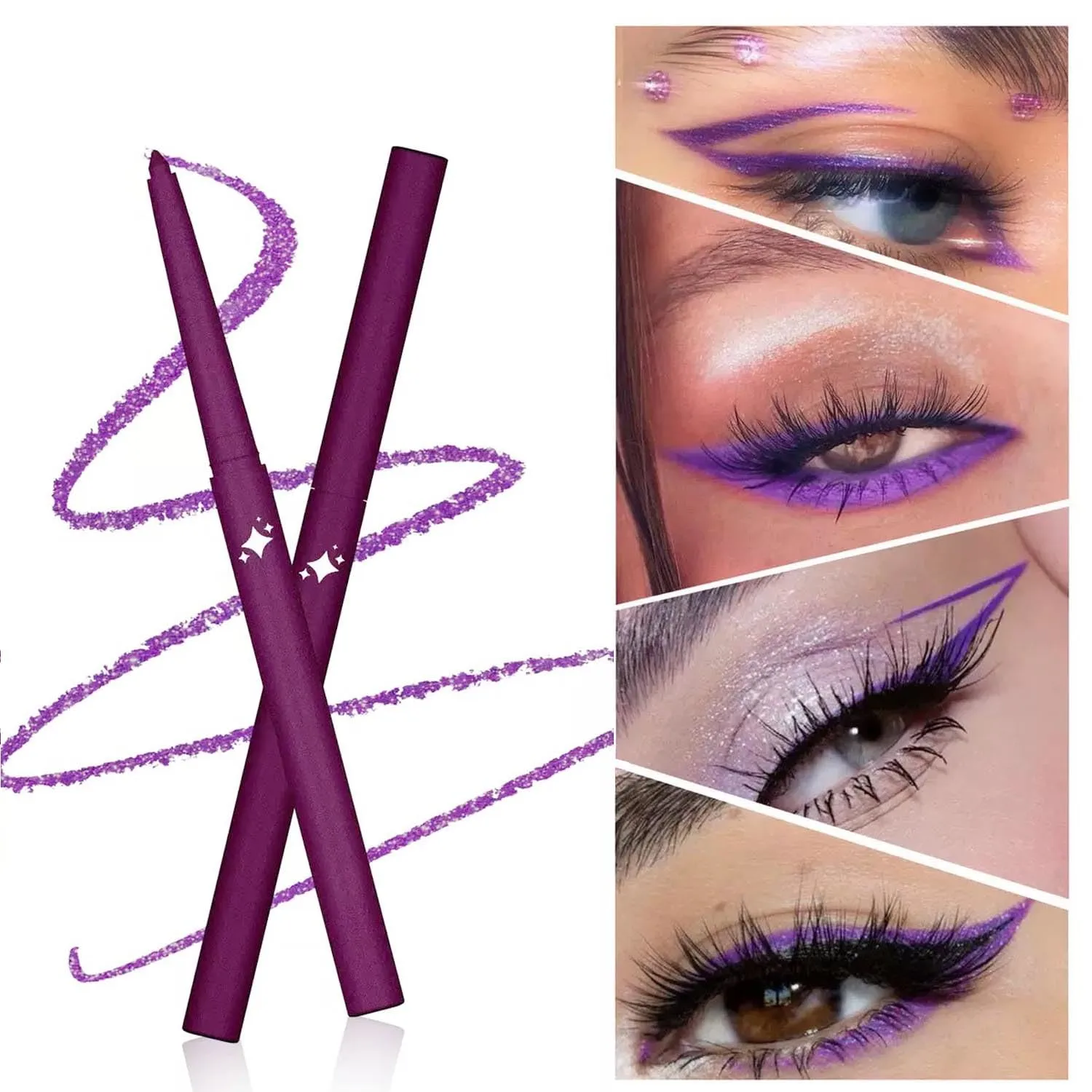 Deep Purple Shimmer Gel Eyeliner Pencil, Retractable Cream Liner for Graphic Eye Makeup (08#)