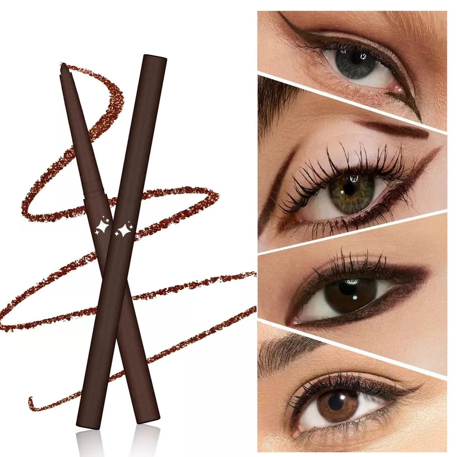 Brown Shimmer Gel Eyeliner Pencil, Retractable Cream Liner for Graphic Eye Makeup (09# dark brown shimmer)