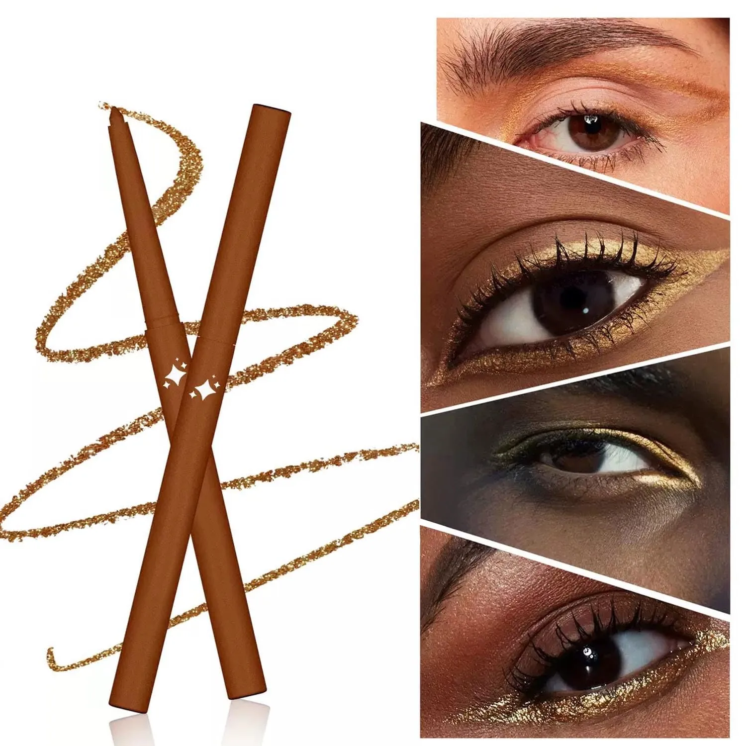 Brown Copper Shimmer Gel Eyeliner Pencil, Retractable Cream Liner for Graphic Eye Makeup (10# broze shimmer)