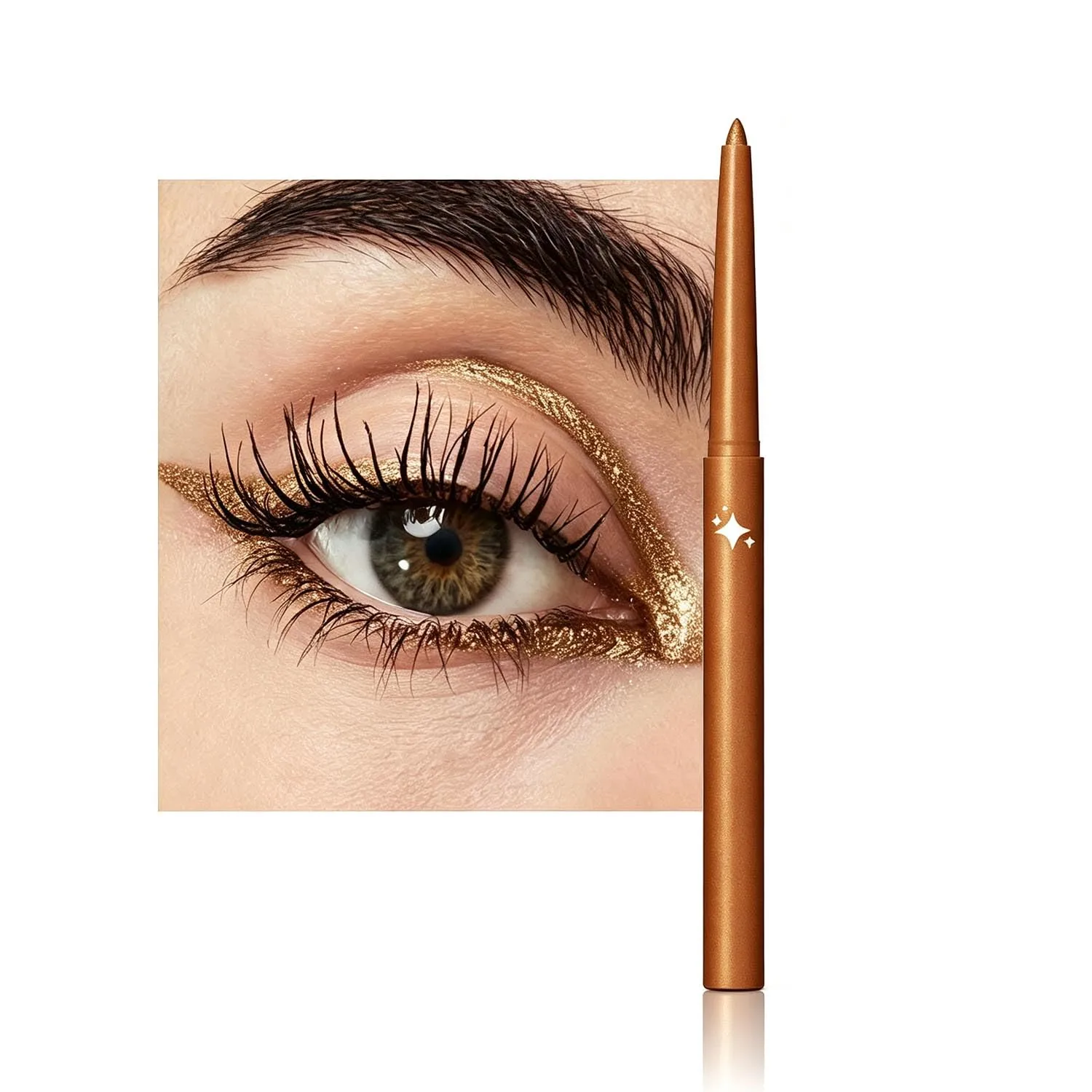 Brown Copper Shimmer Gel Eyeliner Pencil, Retractable Cream Liner for Graphic Eye Makeup (10# broze shimmer)