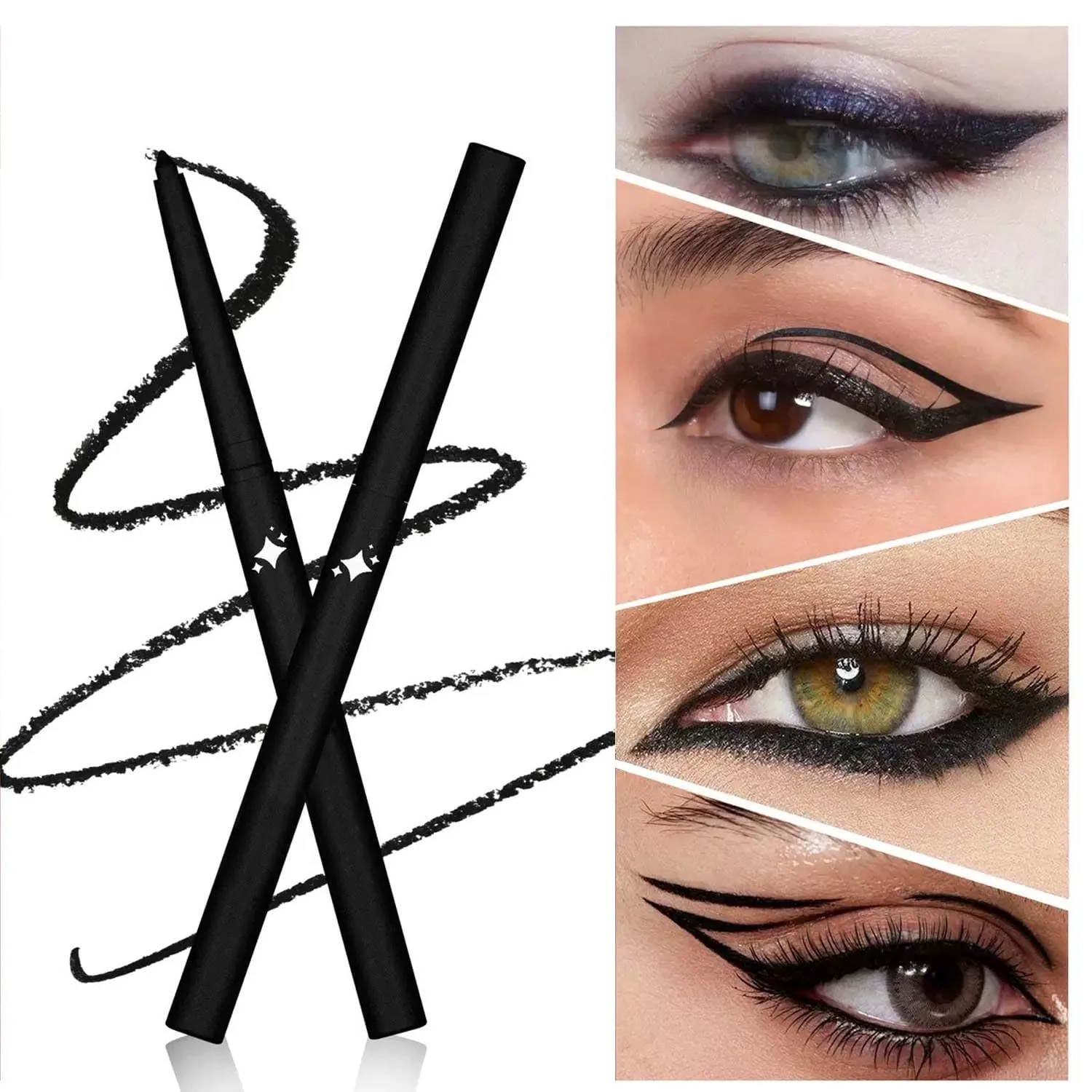 Black Shimmer Gel Eyeliner Pencil, Retractable Cream Liner for Graphic Eye Makeup (12# black shimmer)