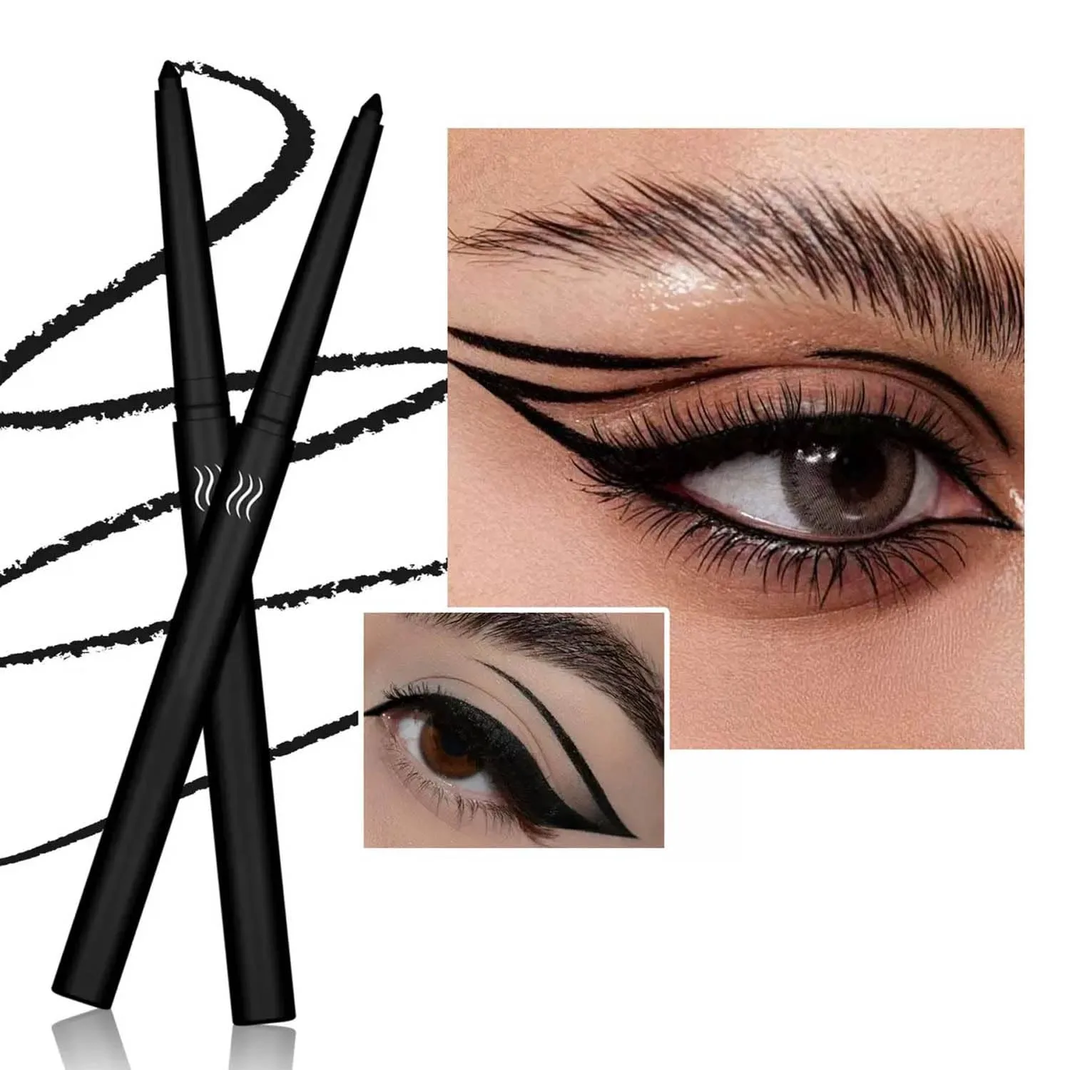 Black Matte Gel Eyeliner Pencil, Retractable Cream Liner for Graphic & Daily Eye Makeup (12#)