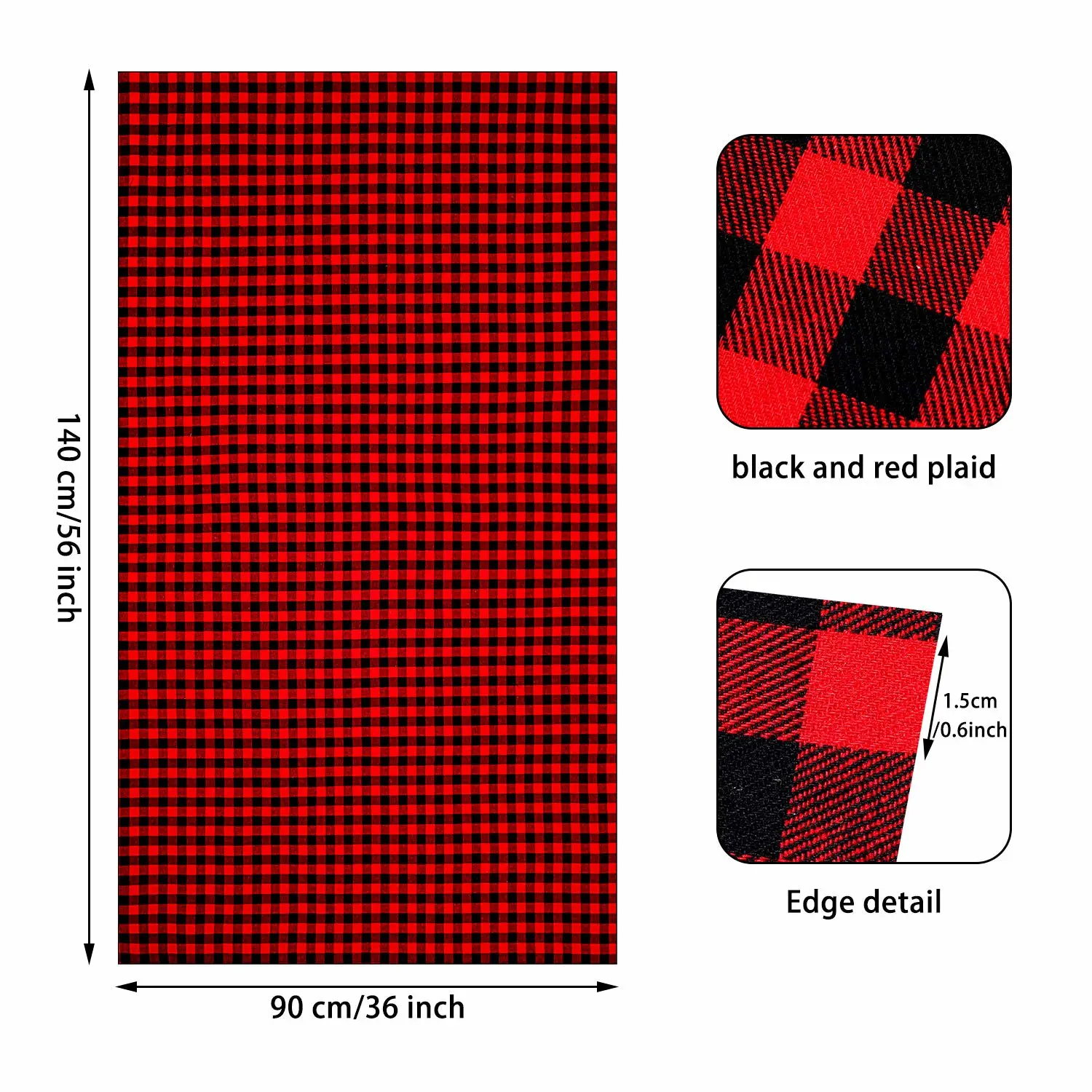 Tatuo Buffalo Plaid Fabric 56x36 in Cotton Christmas Decorations,Red-Black