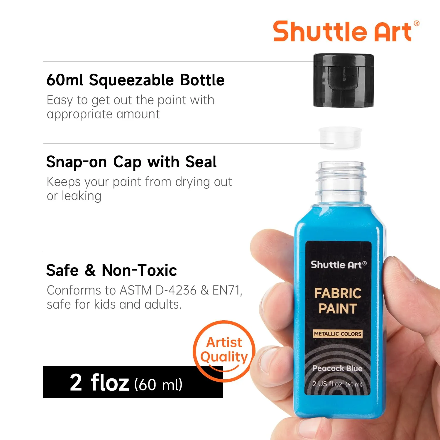 Metallic Fabric Paint, Shuttle Art 18 Metallic Colors Permanent Soft Fabric Paint in Bottles (60ml/2oz) with Brush and Stencils, Non-Toxic Textile Paint for T-shirts, Shoes, Jeans, Bags & DIY Projects