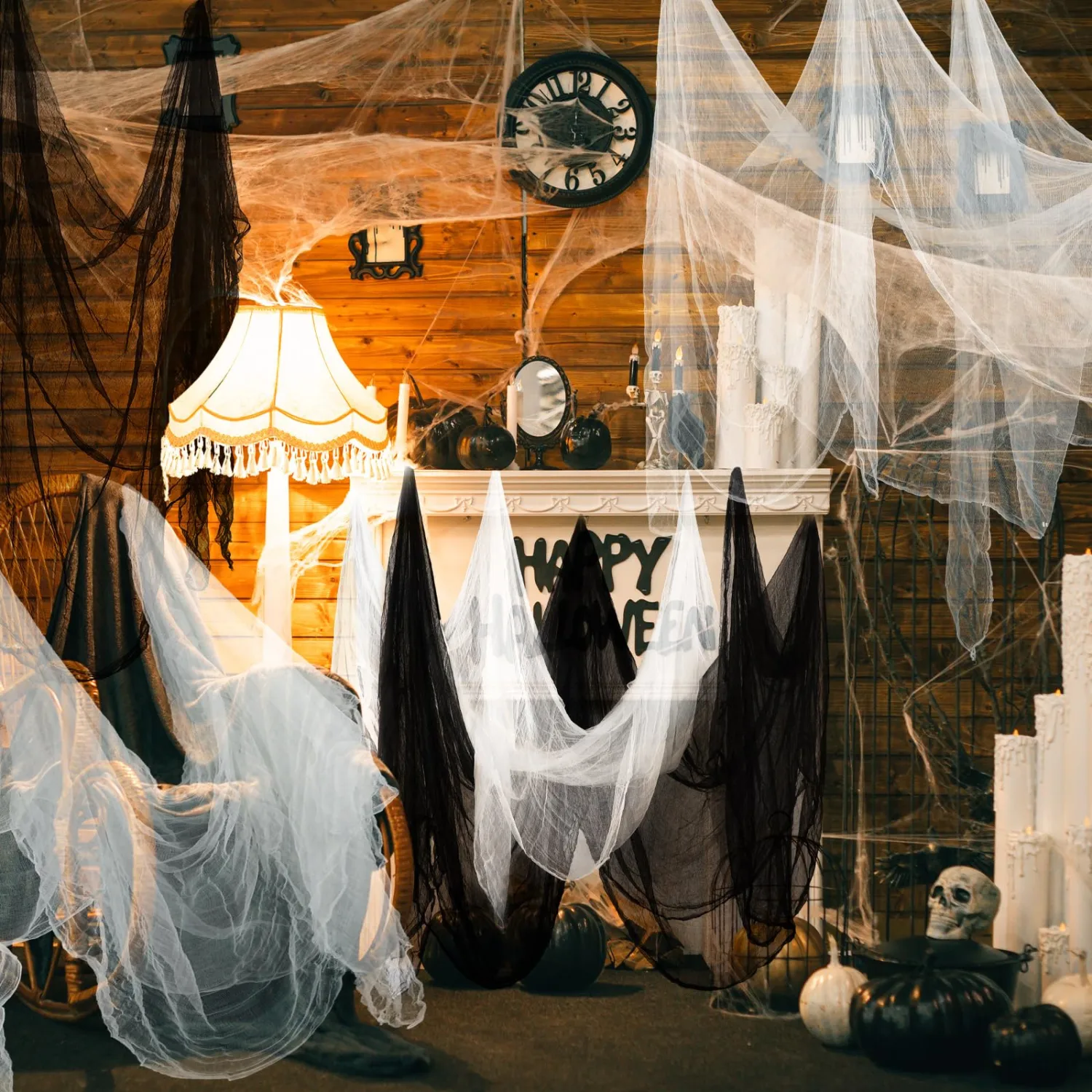 Boao Halloween Black White Cheesecloth for Craft, 85 x 394 Inch