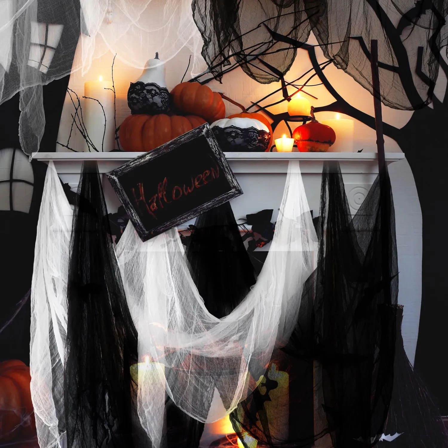 Boao Halloween Black, White Cheesecloth for Craft, 39.37 x 196.85 Inch