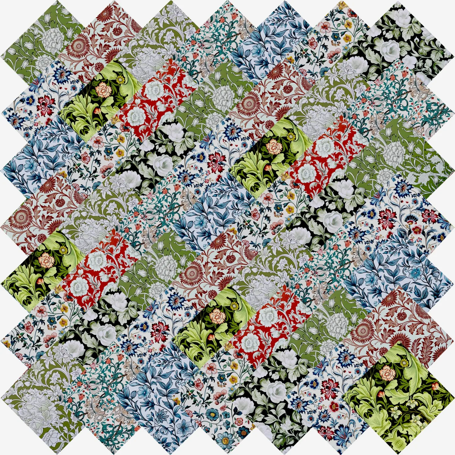 50pcs 5 x 5 inches Cotton Fabric Bundle-Morris Pattern A