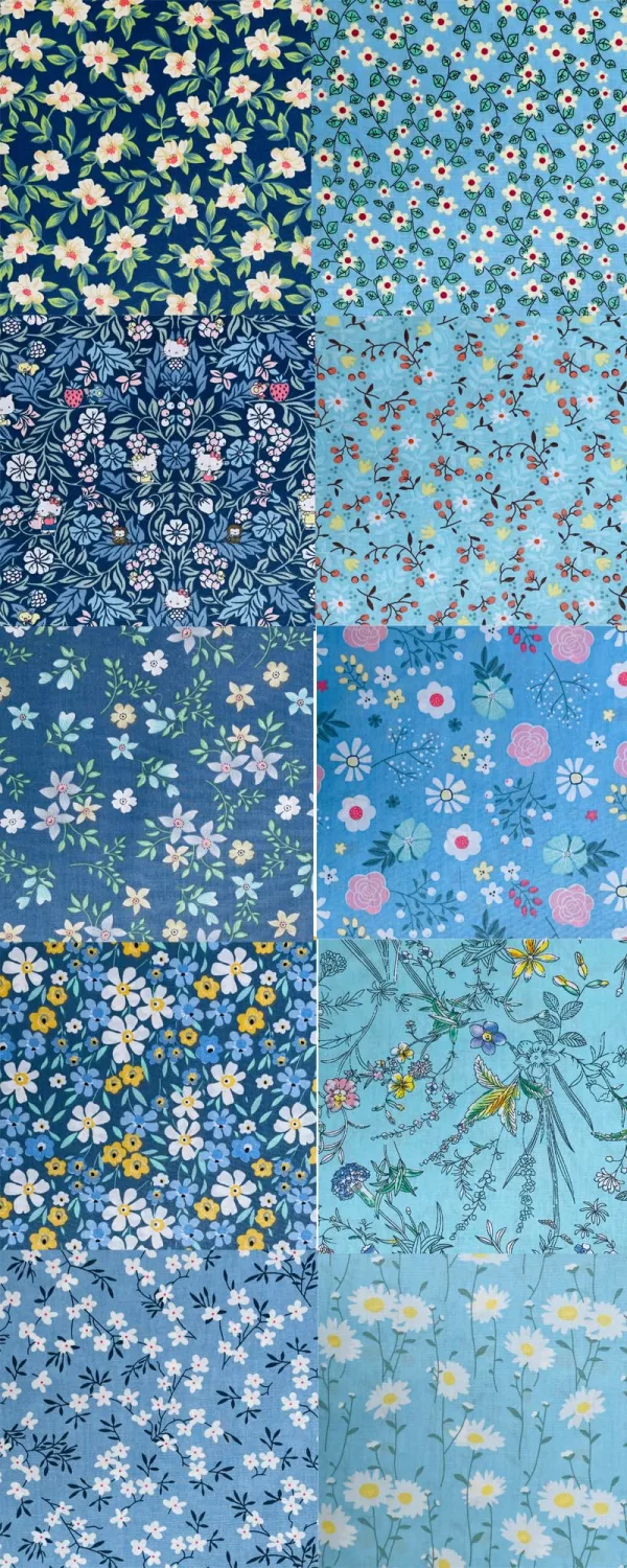 50pcs 5 x 5 inches Cotton Fabric Bundle-Blue