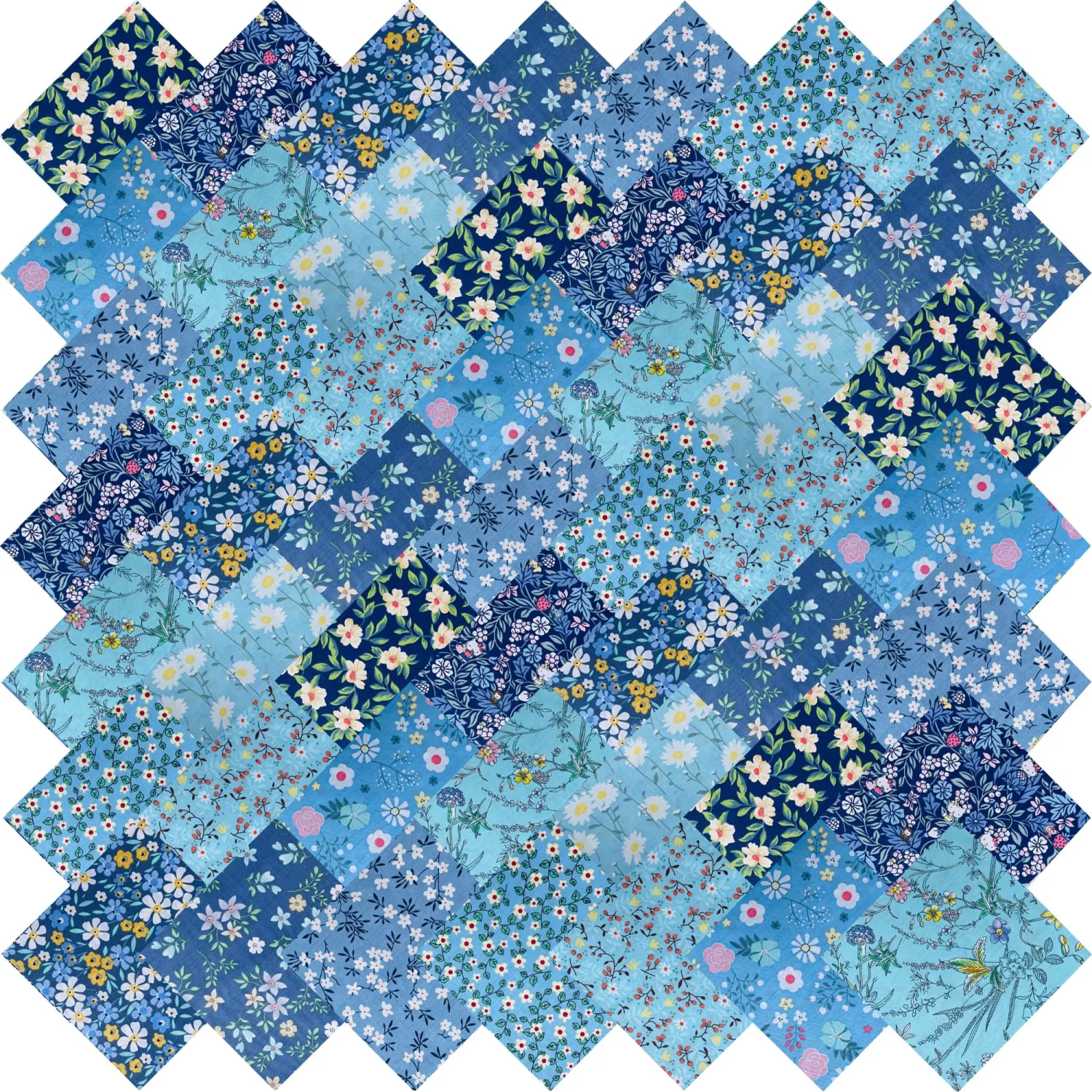 50pcs 5 x 5 inches Cotton Fabric Bundle-Blue