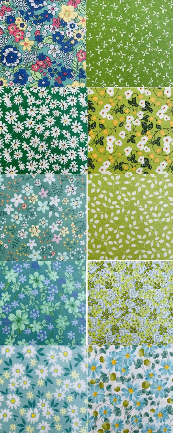 50pcs 5 x 5 inches Cotton Fabric Bundle-Green