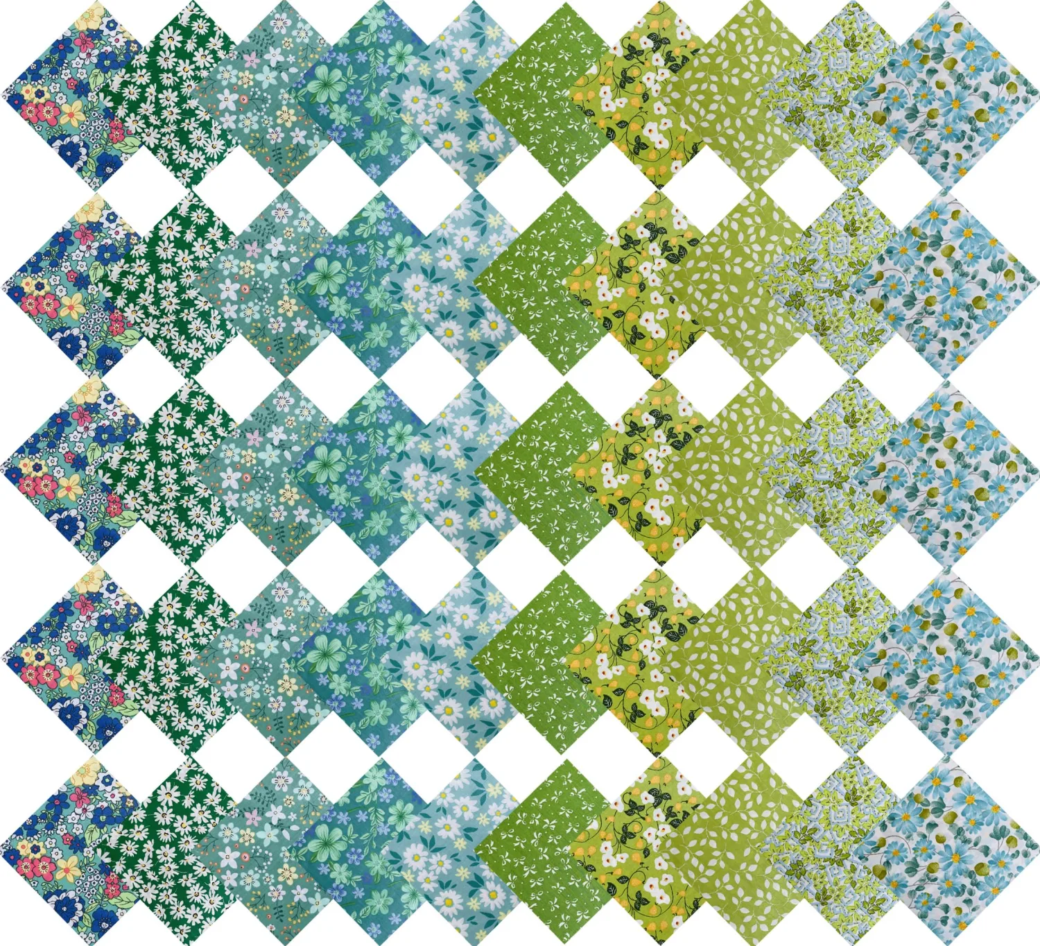 50pcs 5 x 5 inches Cotton Fabric Bundle-Green