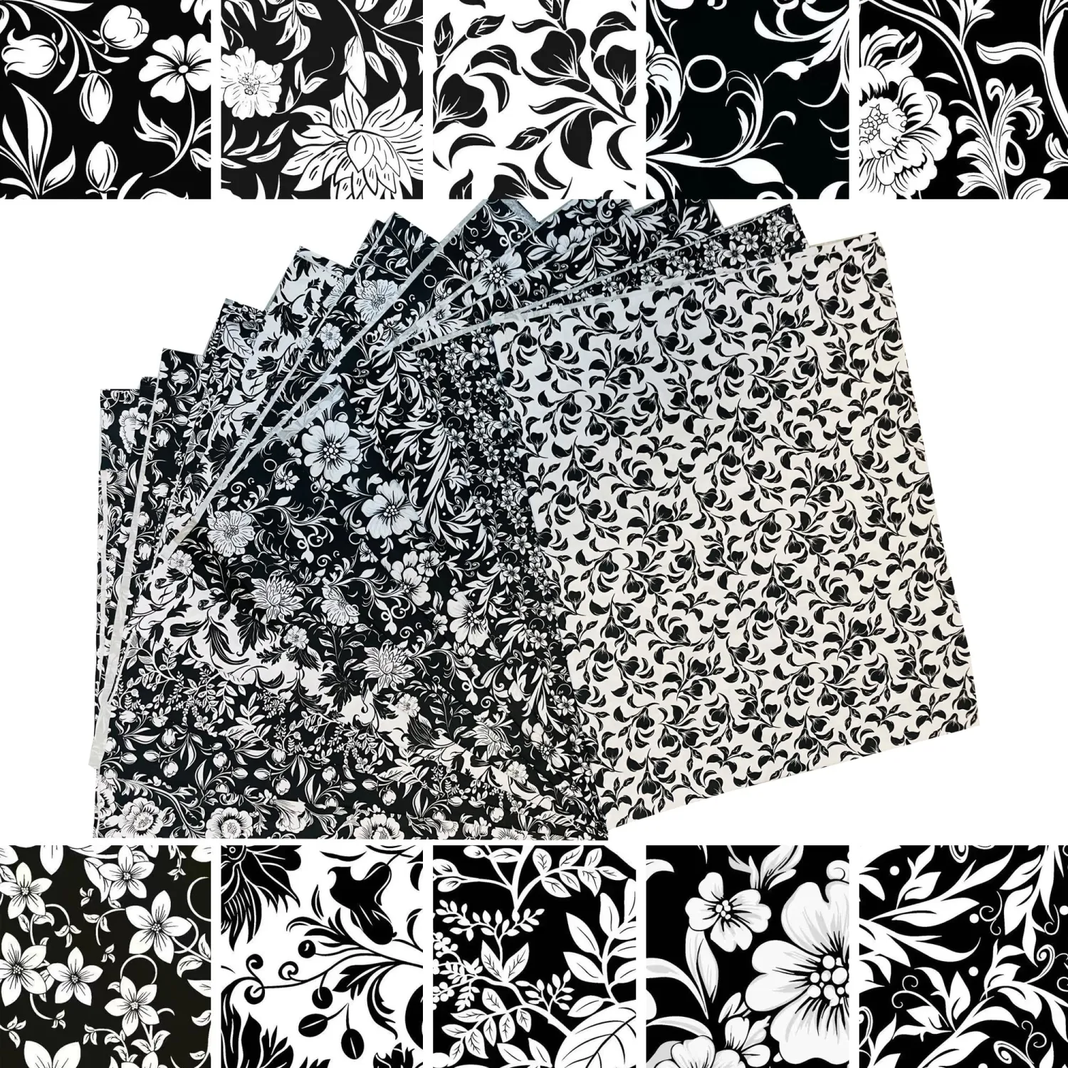 50pcs 8 x 8 inches Cotton Fabric Bundle-Black and White