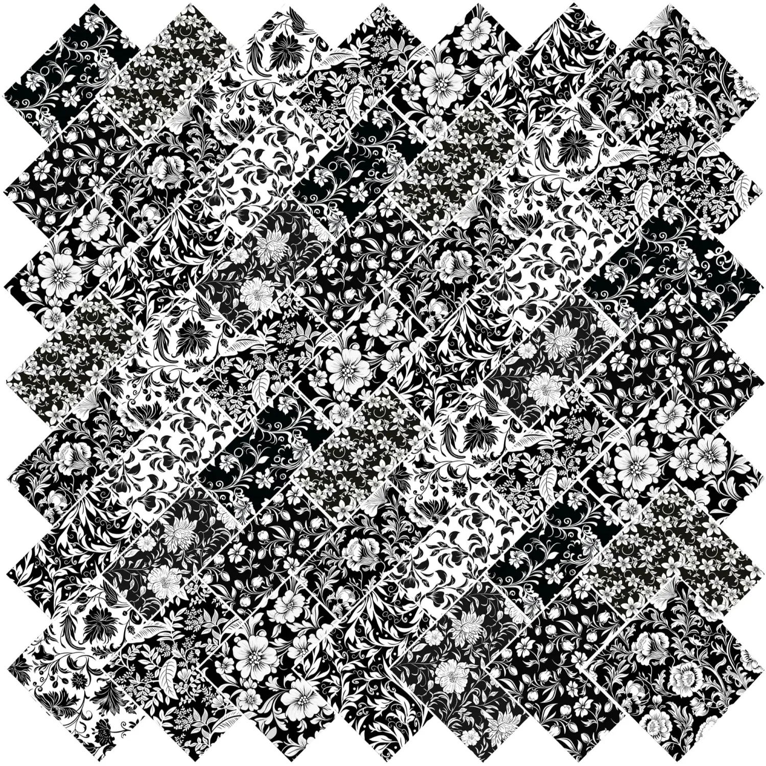 50pcs 8 x 8 inches Cotton Fabric Bundle-Black and White