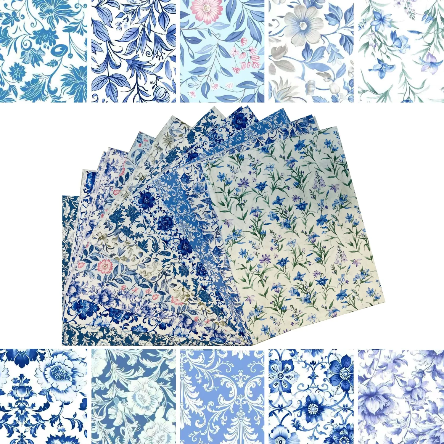 50pcs 5 x 5 inches Cotton Fabric Bundle-Blue Paisley
