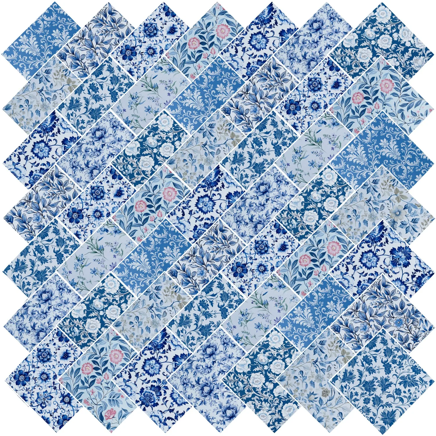 50pcs 5 x 5 inches Cotton Fabric Bundle-Blue Paisley