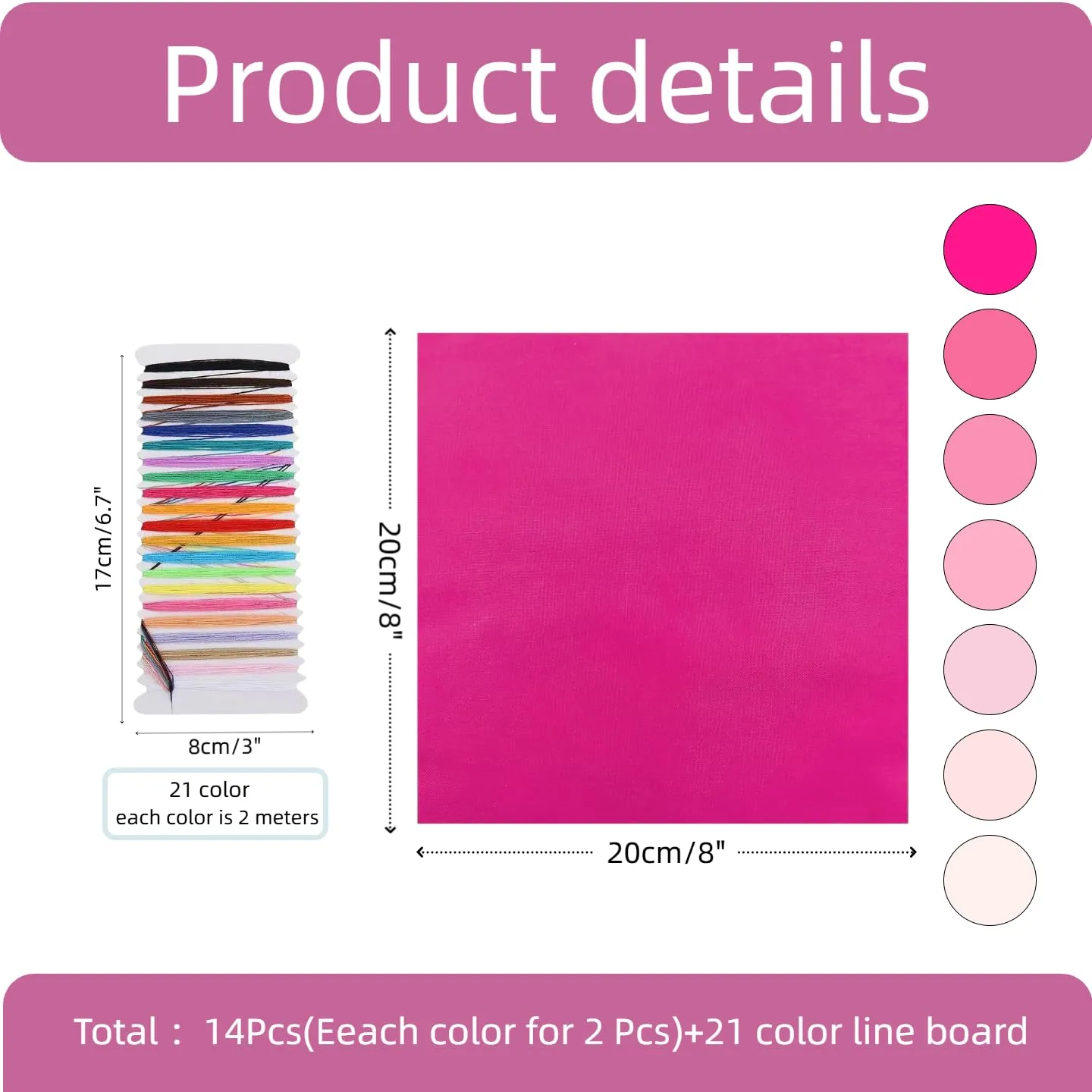 14Pcs 8" x 8" Cotton Fabric Bundles, Craft Fabric Squares，Pink