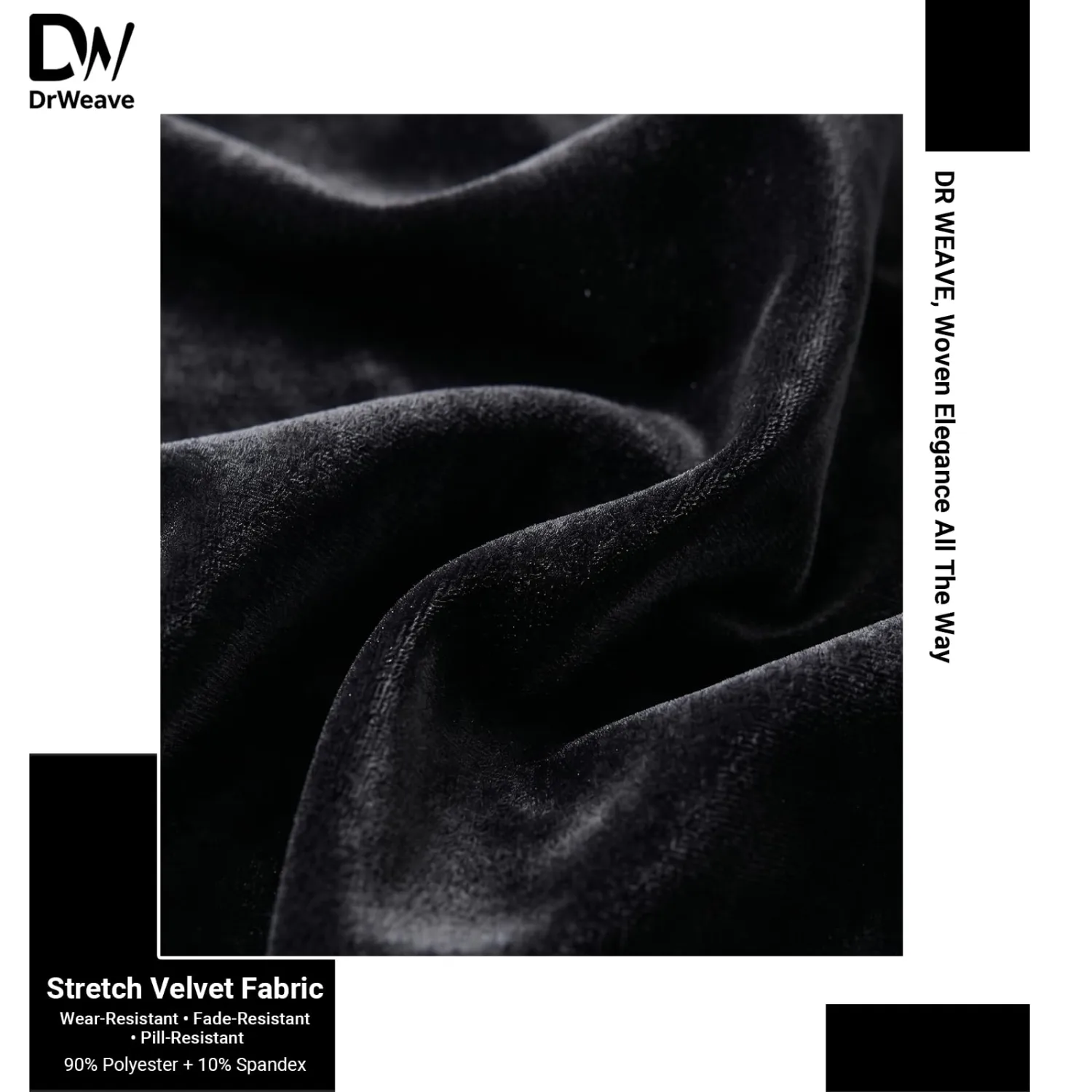 Stretch Velvet Fabric by the Yard Black 60 Inch Wide 1 Yard