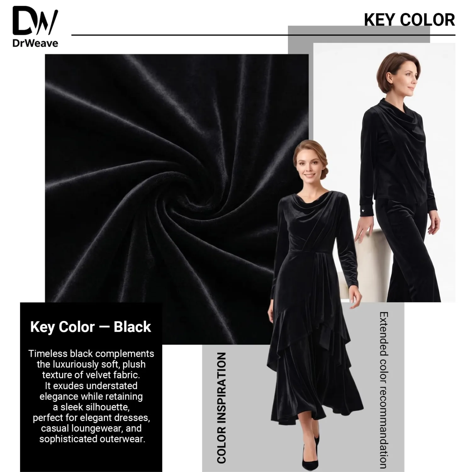 Stretch Velvet Fabric by the Yard Black 60 Inch Wide 1 Yard