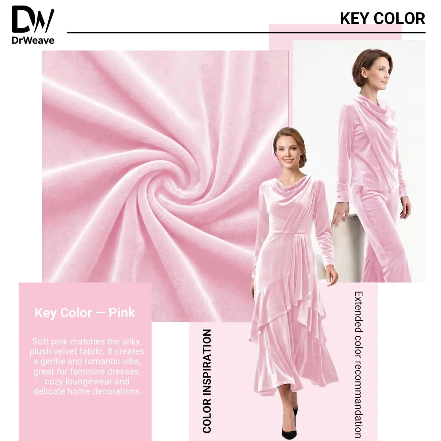 Stretch Velvet Fabric by the Yard Pink 60 Inch Wide 1 Yard