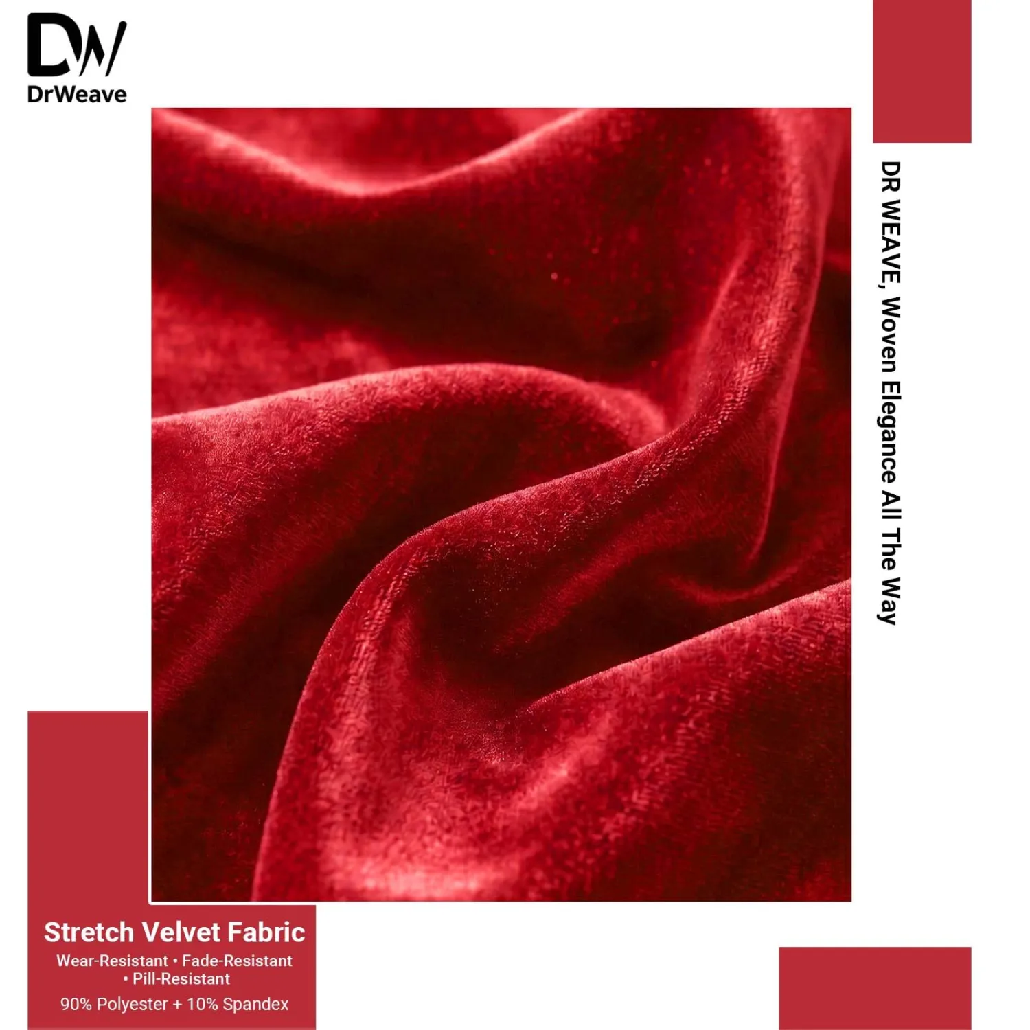 Stretch Velvet Fabric by the Yard Red 60 Inch Wide 1 Yard