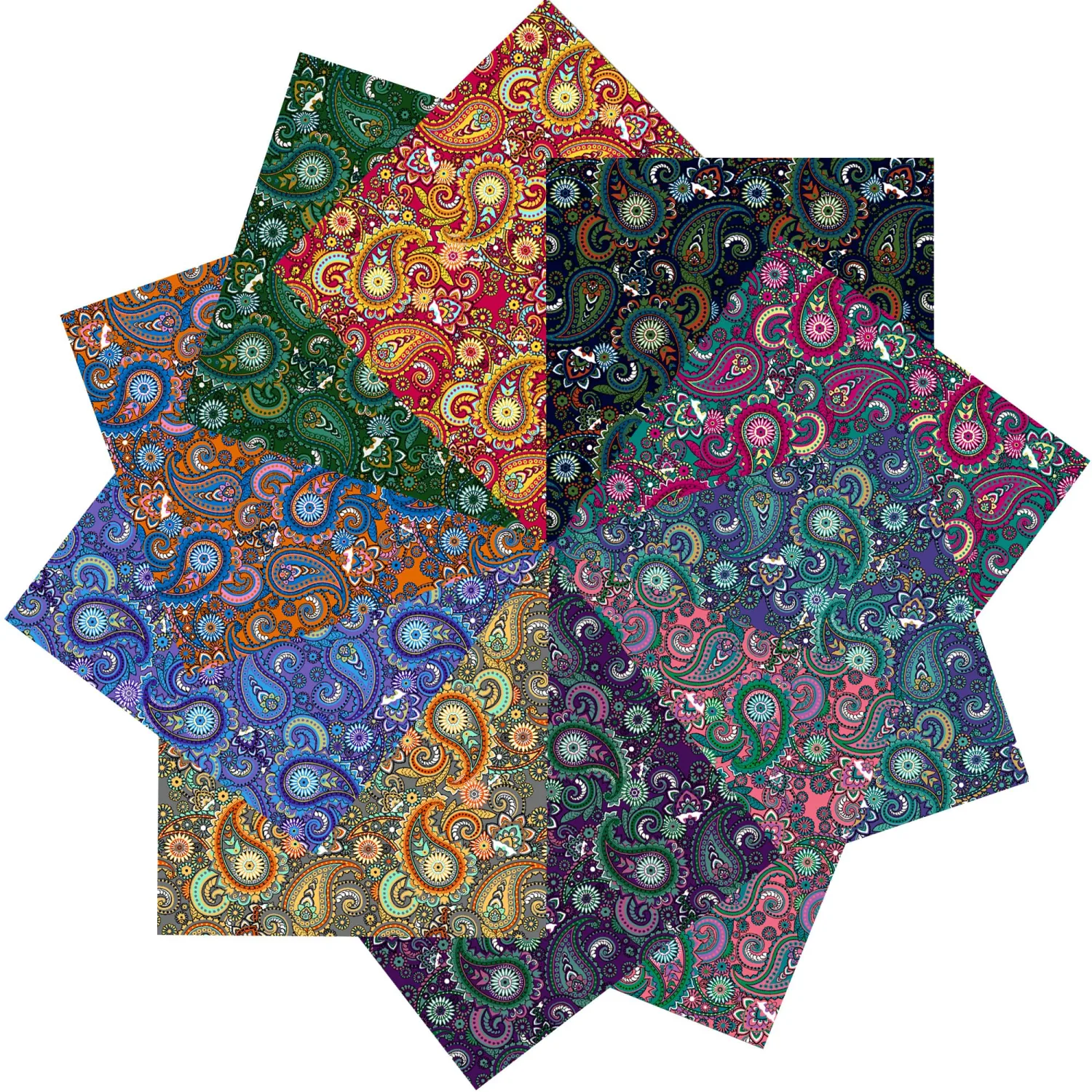 HANPATQUI 50PCS 5 x 5 inch 100% Cotton Fabric-Psychedelic Paisley