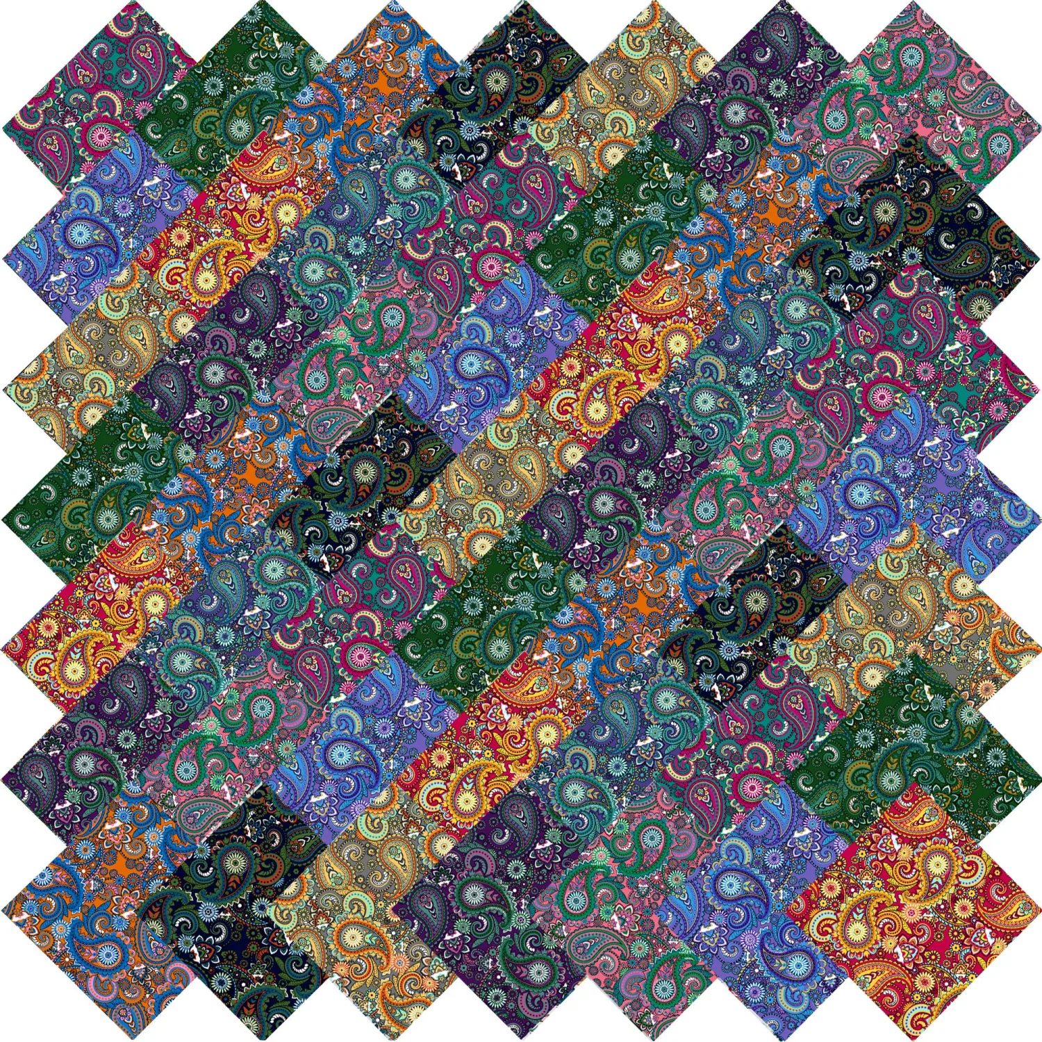 HANPATQUI 50PCS 5 x 5 inch 100% Cotton Fabric-Psychedelic Paisley