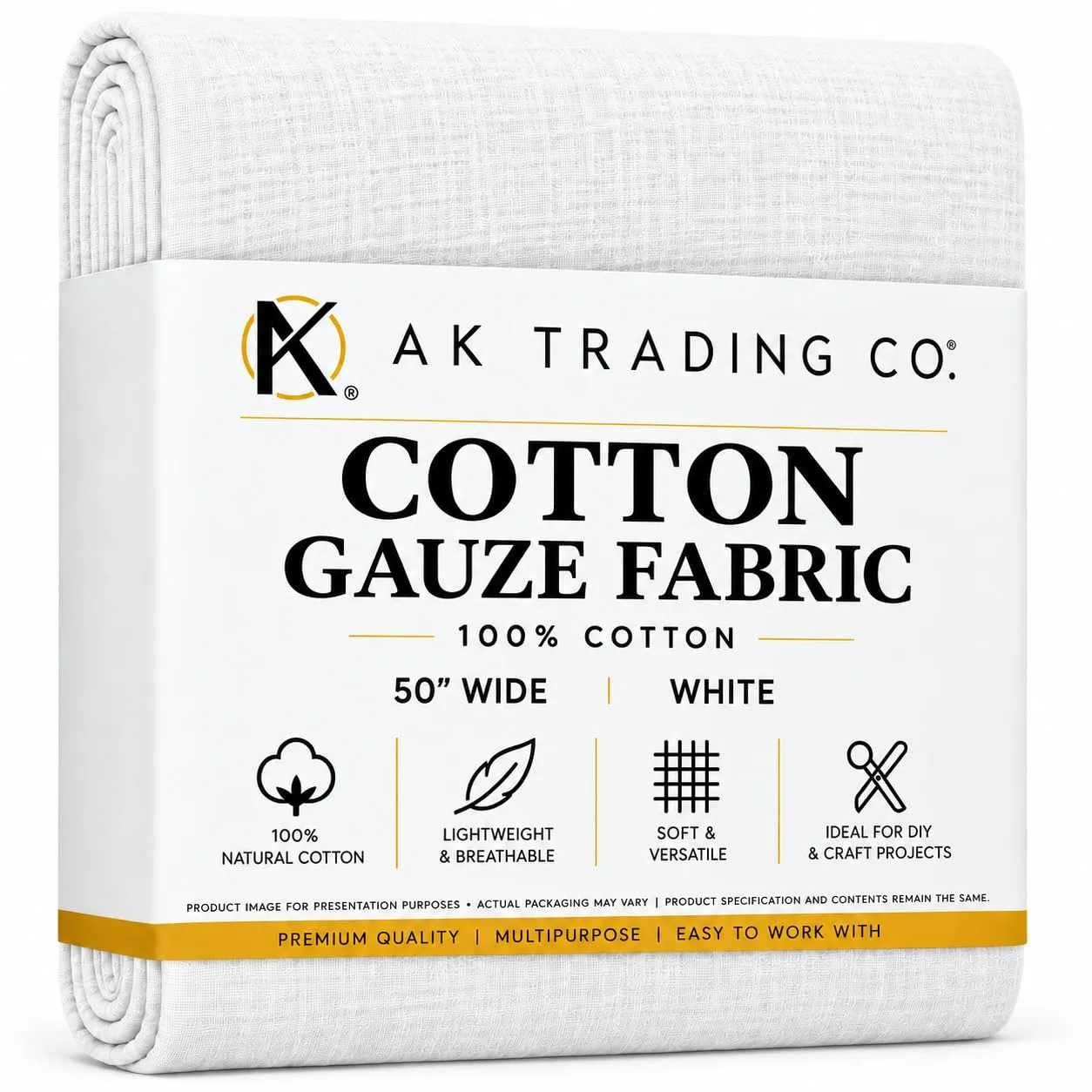 AK TRADING CO. 50" Wide 100% Cotton Island Breeze Gauze Fabric by The Yard – Lightweight, Breathable Material for Apparel, Crafts, Home Décor, Photoshoots, & DIY Projects (White, 1 Yard)