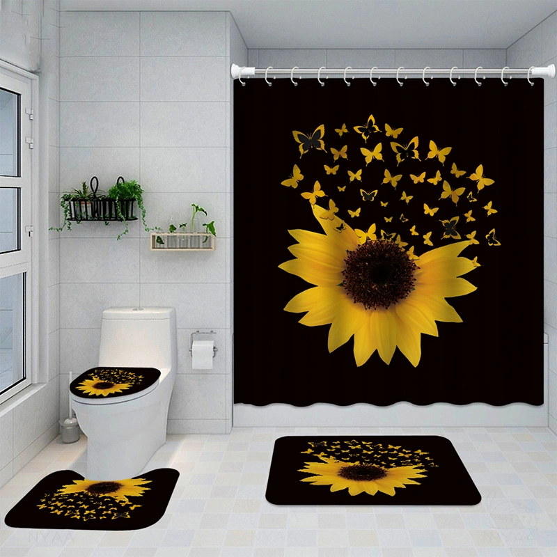 Shower Curtain 4-piece Set, Shower Curtain, Mat 3-piece Set