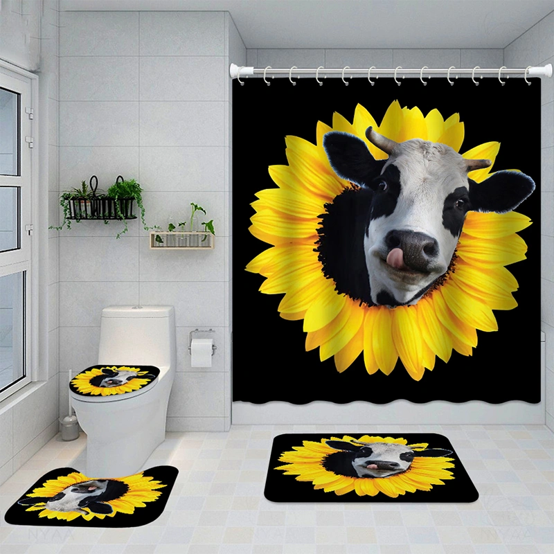 Shower Curtain 4-piece Set, Shower Curtain, Mat 3-piece Set
