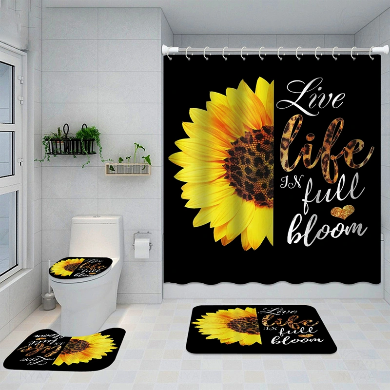 Shower Curtain 4-piece Set, Shower Curtain, Mat 3-piece Set