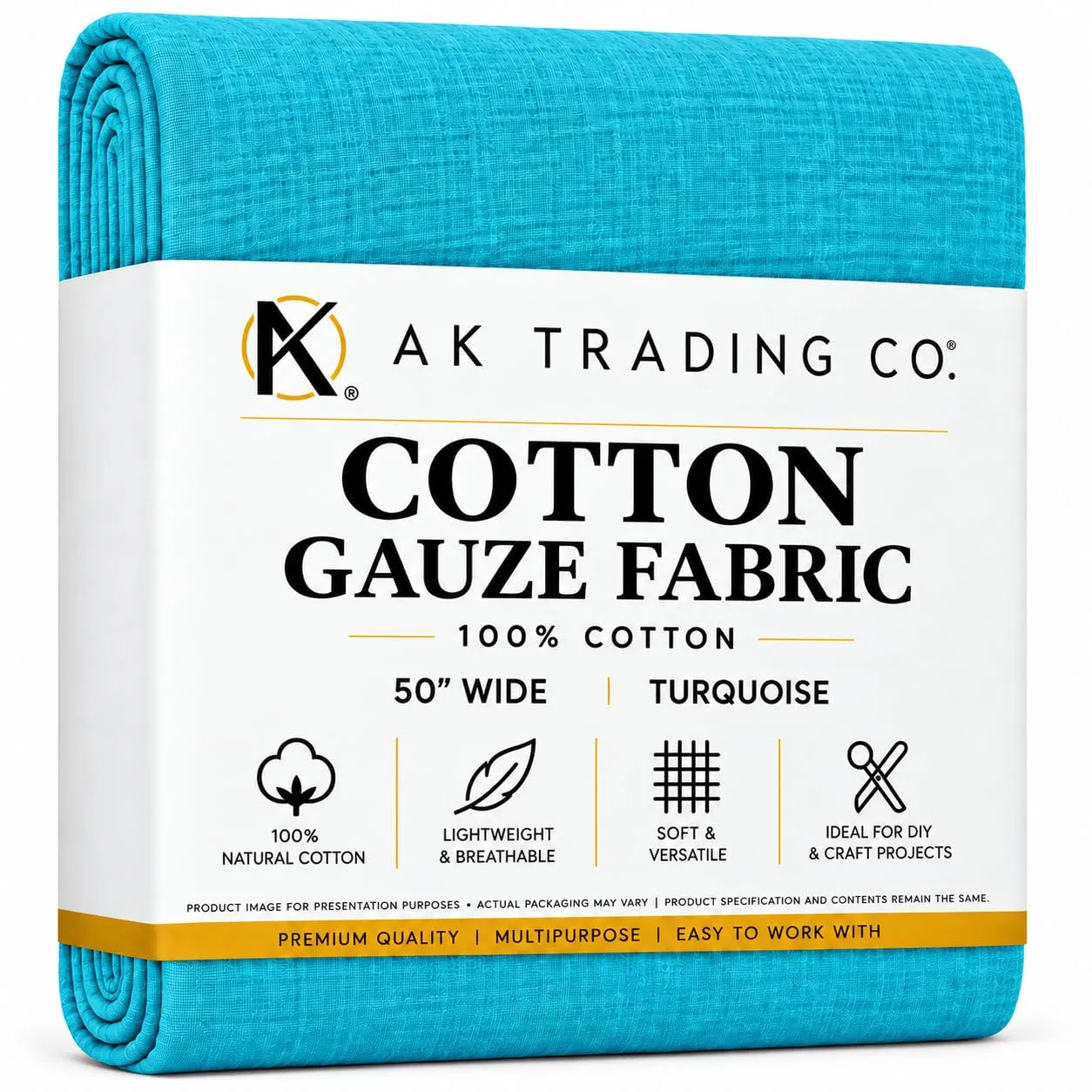 AK TRADING CO. 50" Wide 100% Cotton Island Breeze Gauze Fabric by The Yard – Lightweight, Breathable Material for Apparel, Crafts, Home Décor, Photoshoots, & DIY Projects (Turquoise, 1 Yard)