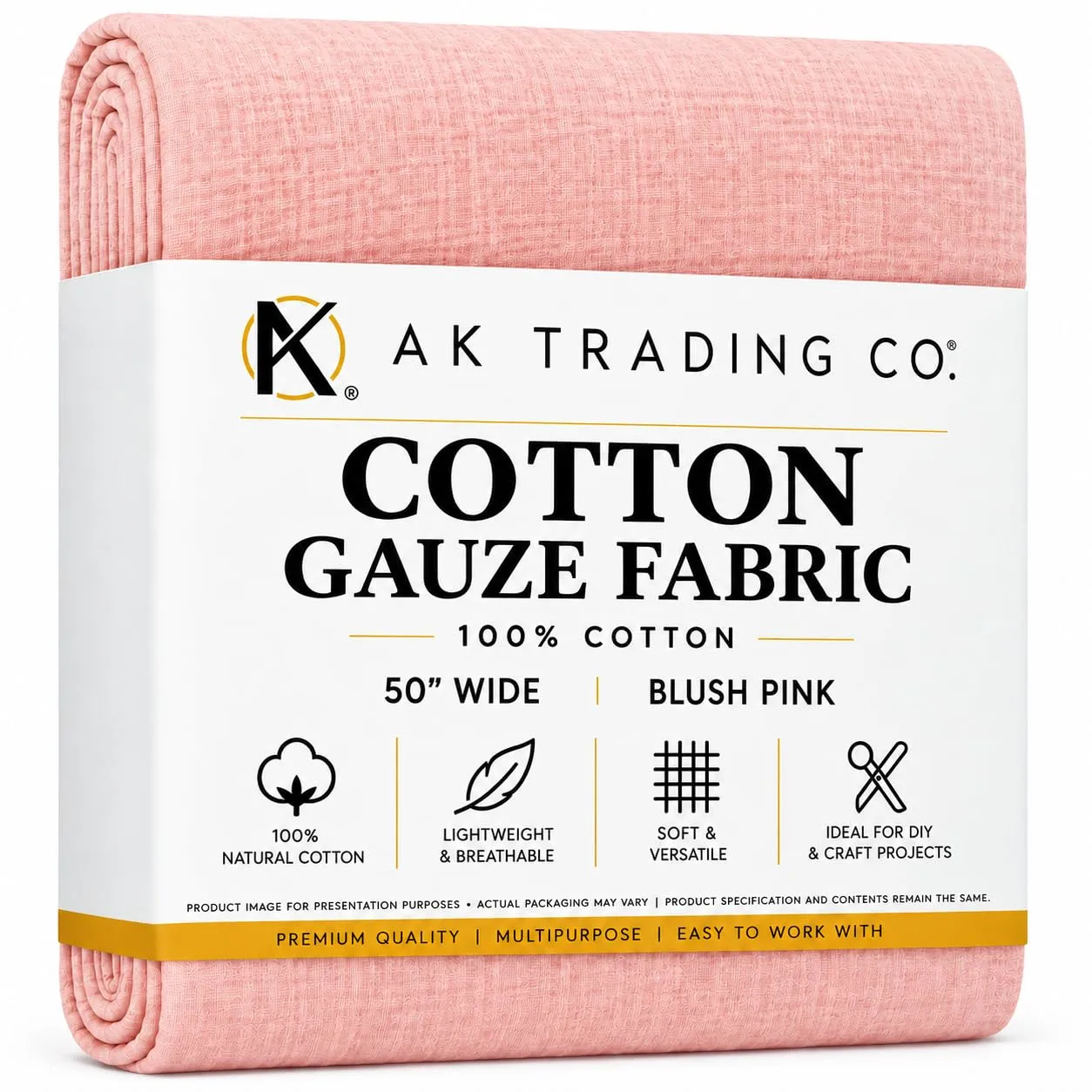 AK TRADING CO. 50" Wide 100% Cotton Island Breeze Gauze Fabric by The Yard – Lightweight, Breathable Material for Apparel, Crafts, Home Décor, Photoshoots, & DIY Projects (Blush Pink, 1 Yard)