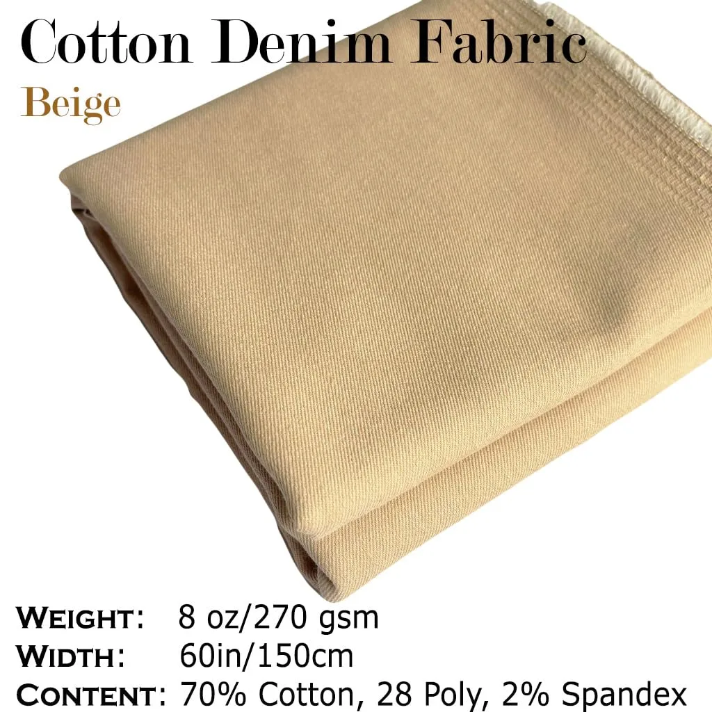 1-Yard 8 oz Beige Denim Fabric for Sewing, Crafting |Stylish Denim Fabric |Denim Fabric by The Yard |Jean Material|Denim Material|Beige Jean Fabric