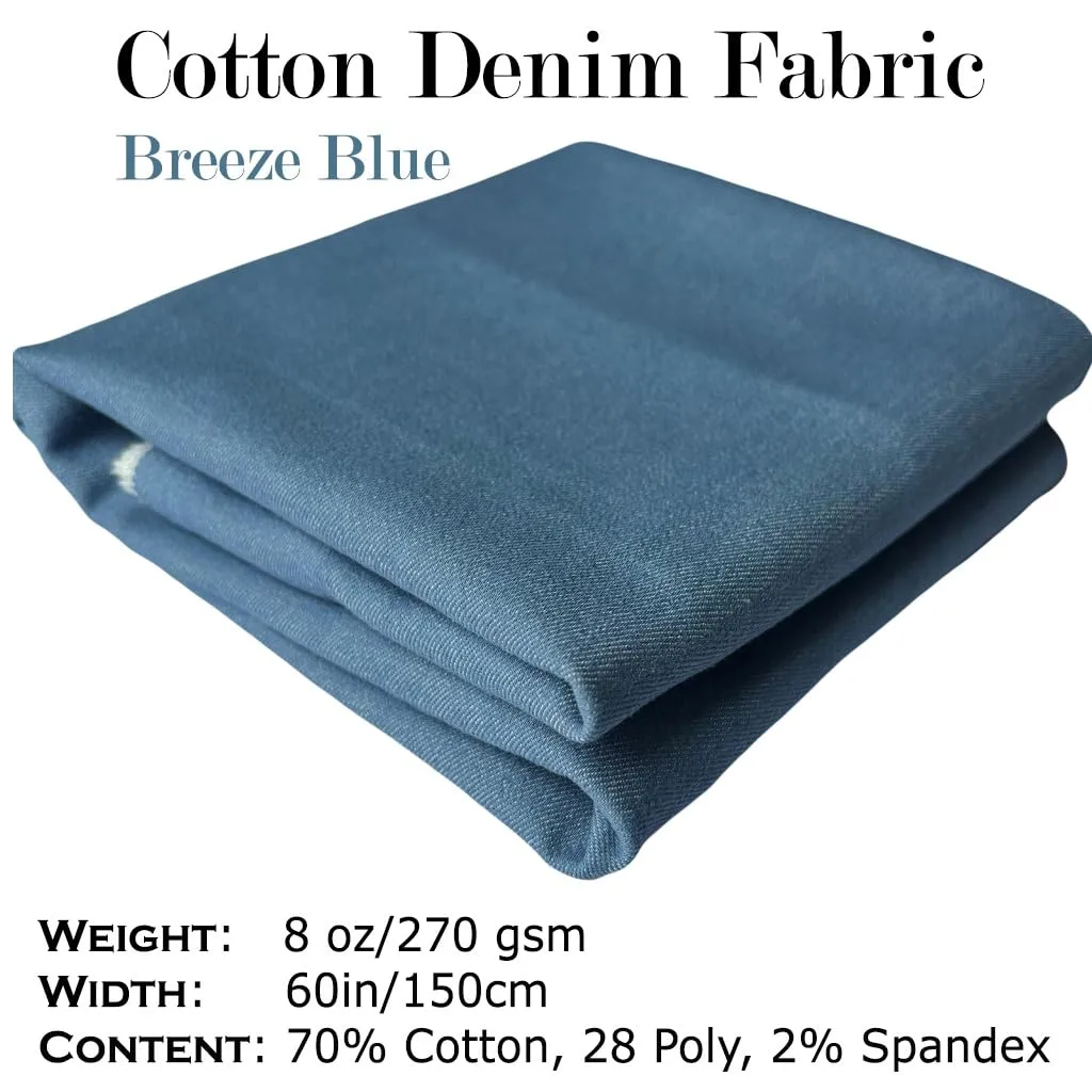 1-Yard 8 oz Breeze Blue Denim Fabric for Sewing, Crafting |Stylish Denim Fabric |Denim Fabric by The Yard |Jean Material|Denim Material| Breeze Blue Jean Fabric