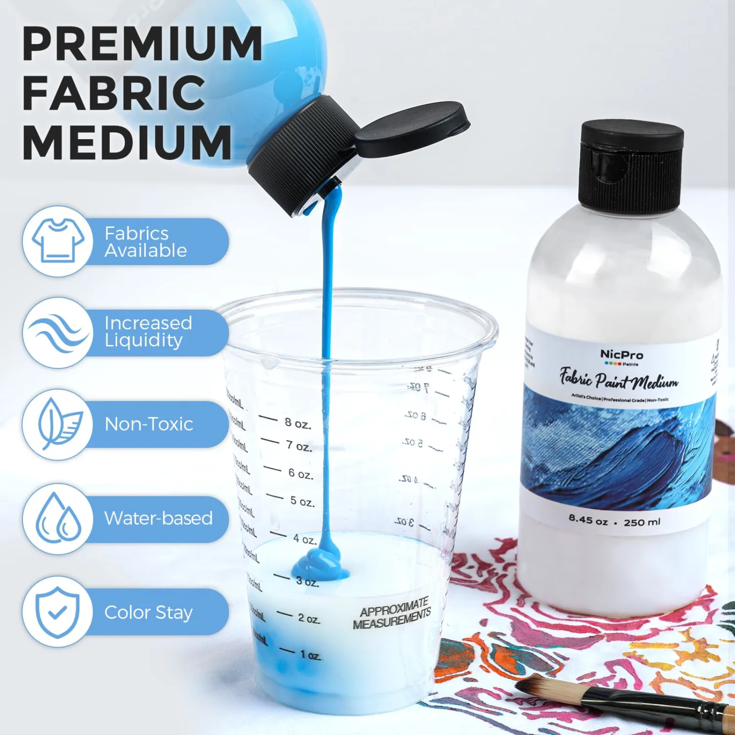 Nicpro 8.45oz Professional Effects Fabric Medium for Fabric Paint