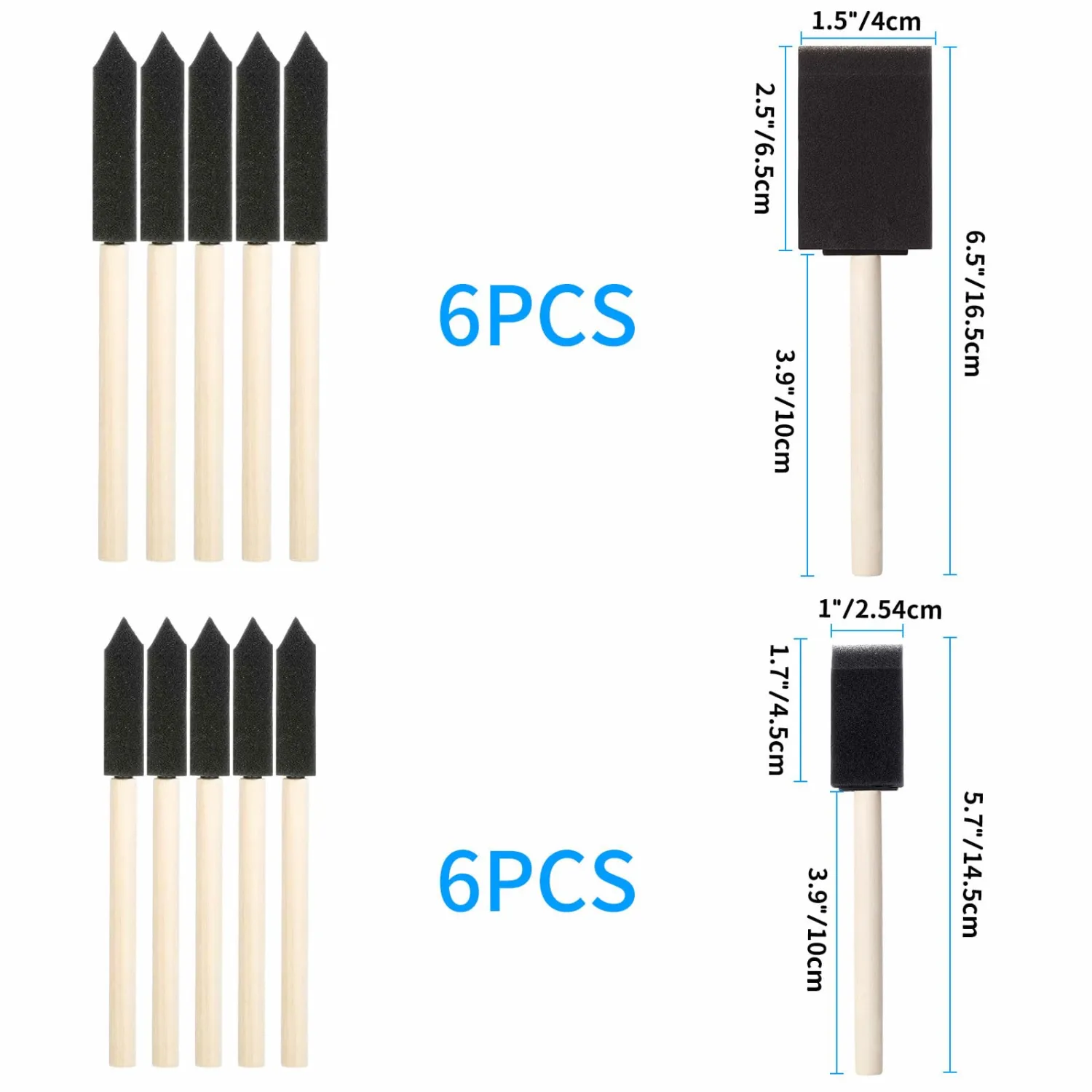 12 Pcs Foam Paint Brushes Set, 1" & 1.5", for Painting, Staining, Varnish