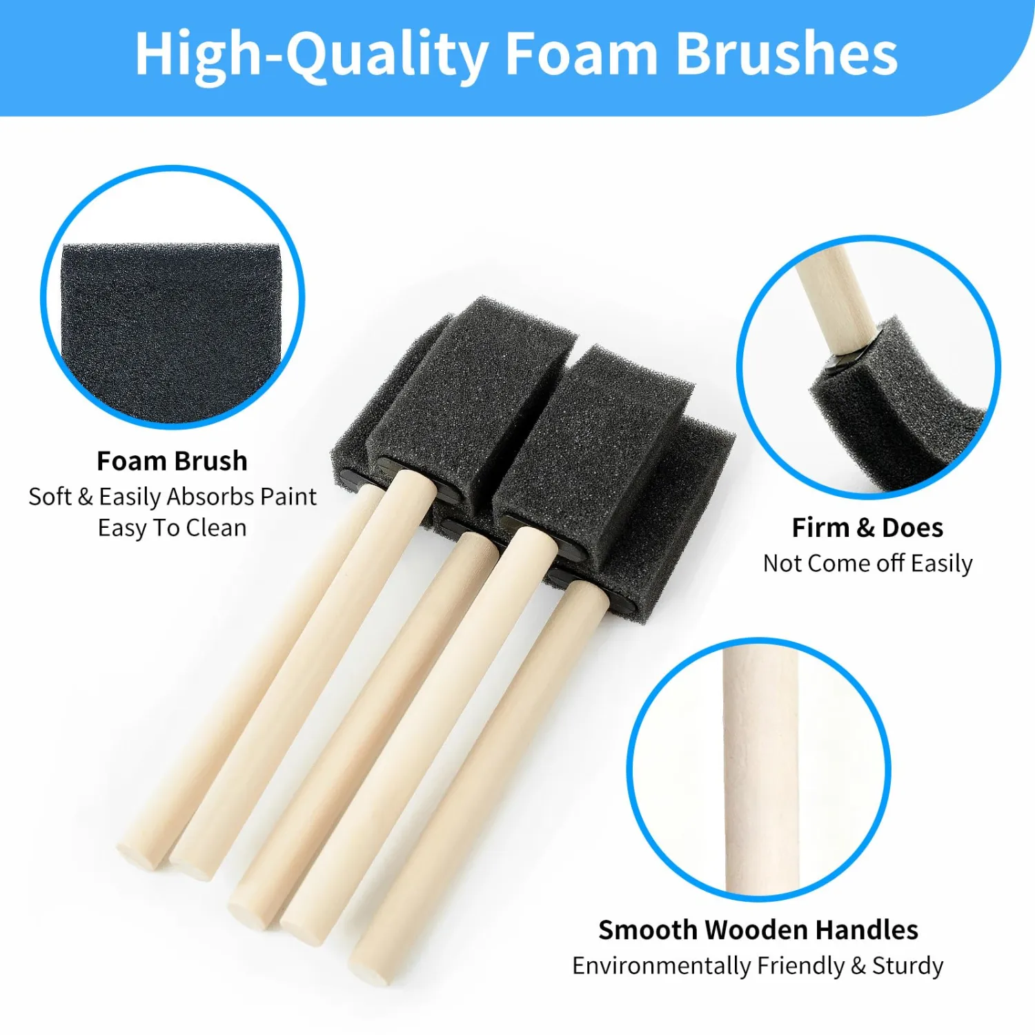50 Pcs Foam Paint Brushes Set, 1 Inch, for Painting, Staining, Varnish