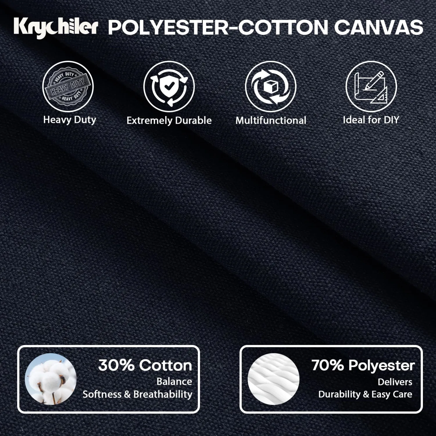 Krychiler Poly Cotton Canvas Fabric by The Yard, 12OZ Heavyweight Durable Canvas Drop Cloth, Polyester Cotton Material for Upholstery Sewing Curtains Covers DIY Crafts - Navy, Precut 1-Yard