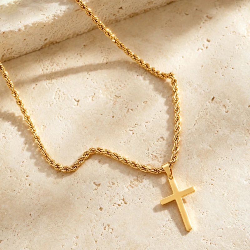 Cross-Border European And American Style Versatile Simple Waterproof Non-Fading Stainless Steel Men's Cross Pendant Necklace With A High-End Feel