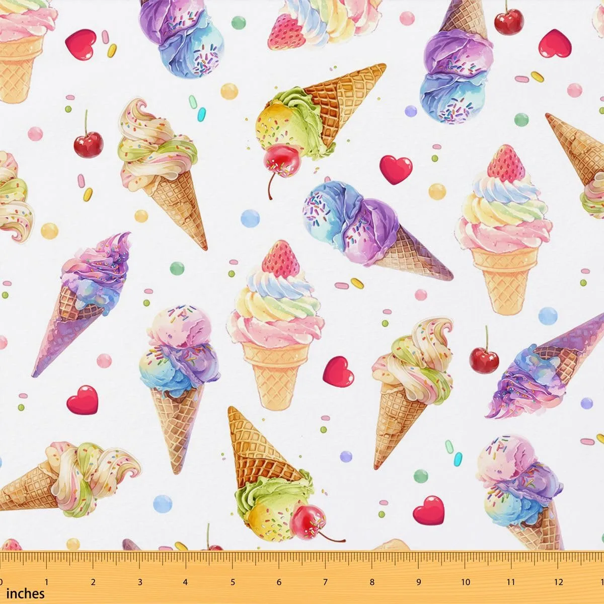 Fruit Ice Cream Fabric by The Yard Colorful Cool Summer Ideal for Quilting, Crafts&Handmade Artwork Sweet Cherry Soft Polyester Home Accents Dreamy Girly,No Stretch,1 Yard Pre-Cut,36" Lx59 W