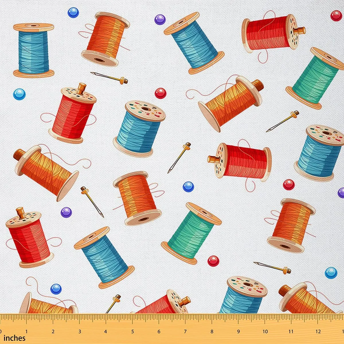 Castle Fairy Colorful Spools Fabric by The Yard,Sewing Needle Soft Polyester No Stretch Fabric,Vintage Clothes Sewing Decorative Fabrics,Red White Crafts & Sewing Supplies,1 Yard,36" Lx59 W
