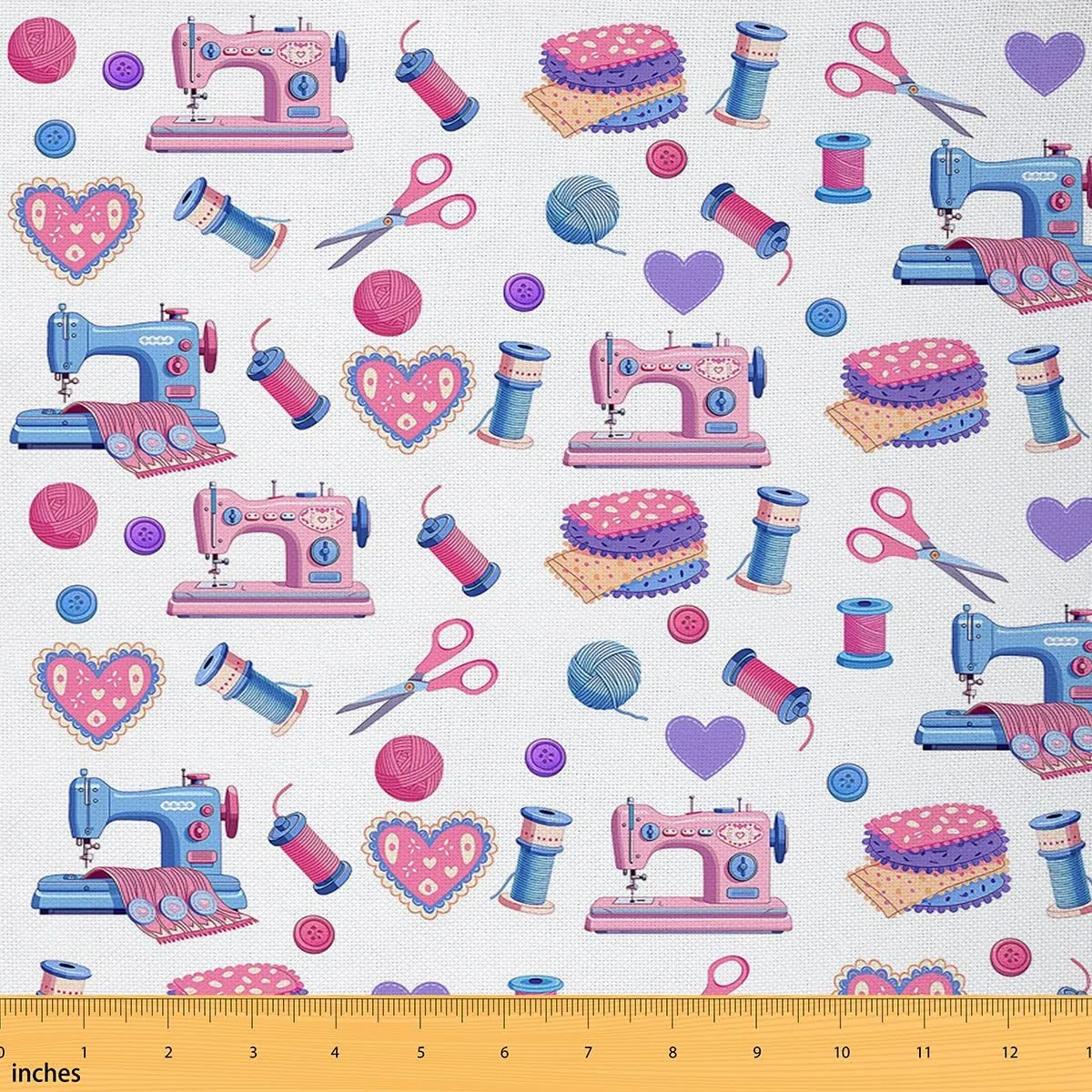 Castle Fairy Sewing Tools Fabric by The Yard,Spools Love Hearts Soft Polyester No Stretch Fabric,Sewing Machine Decorative Fabrics,Purple Crafts & Sewing Supplies,1 Yard,36" Lx59 W