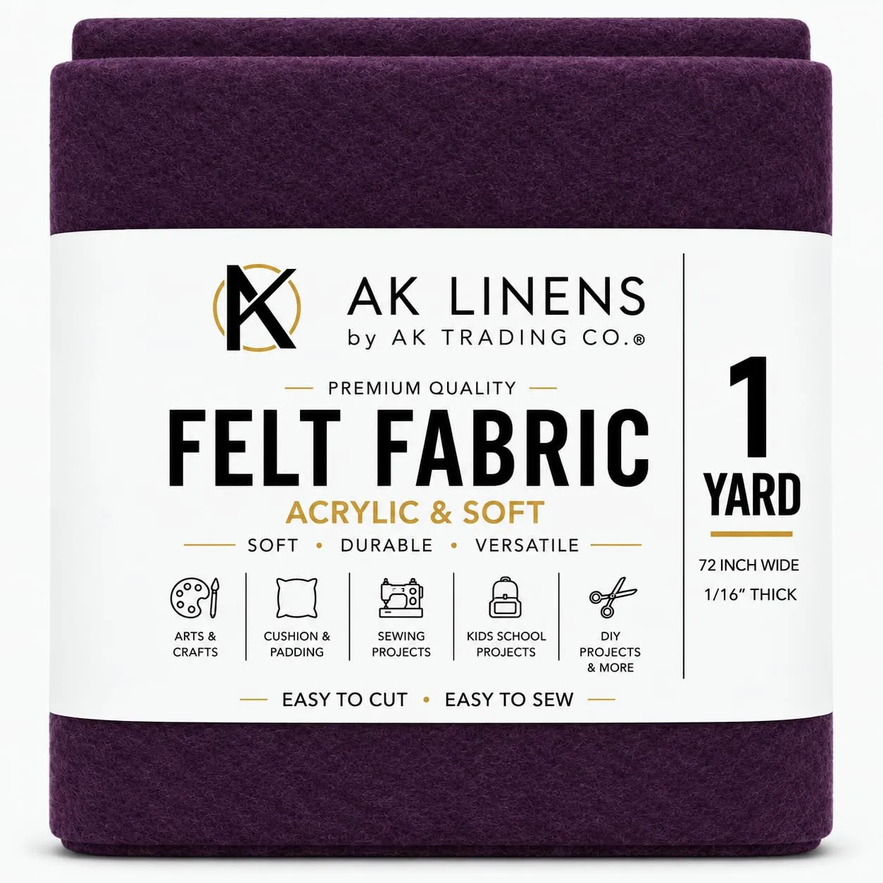 AK TRADING CO. 72-Inch Wide 1/16” Thick Acrylic Felt Fabric for Arts & Crafts, Cushion and Padding, Sewing Projects, Kids School Projects, DIY Projects & More. - Plum, 1 Yard (AKFELT-PLUM-1YD)