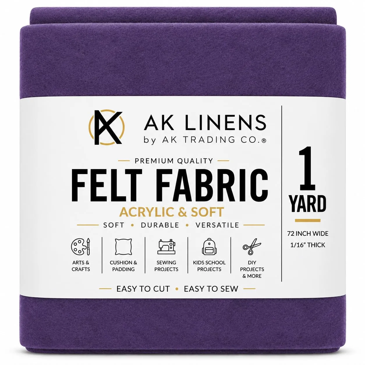 AK TRADING CO. 72-Inch Wide 1/16” Thick Acrylic Felt Fabric for Arts & Crafts, Cushion and Padding, Sewing Projects, Kids School Projects, DIY Projects & More. - Dark Lavender, 1 Yard