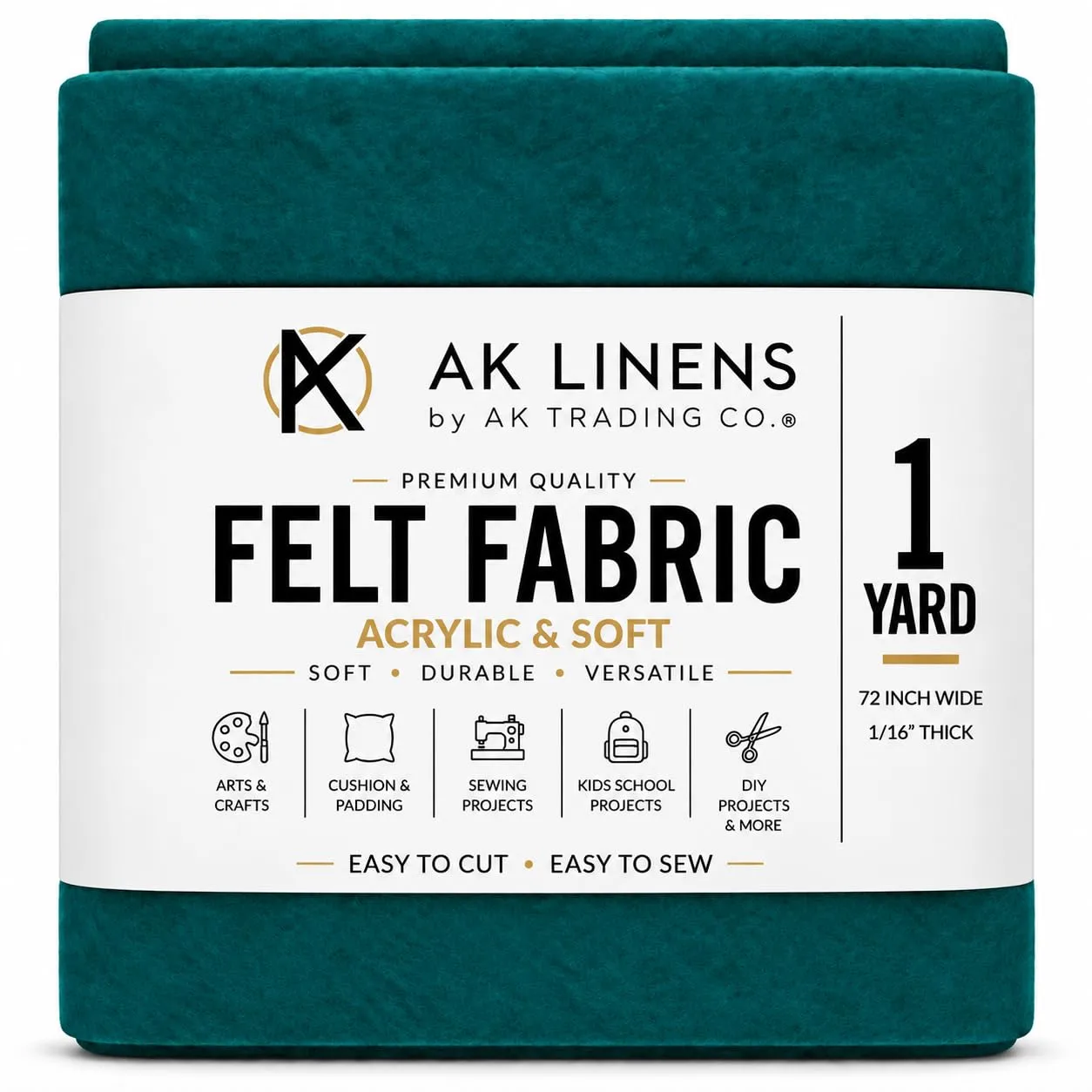 AK TRADING CO. 72-Inch Wide 1/16” Thick Acrylic Felt Fabric for Arts & Crafts, Cushion and Padding, Sewing Projects, Kids School Projects, DIY Projects & More. - Dark Turquoise, 1 Yard