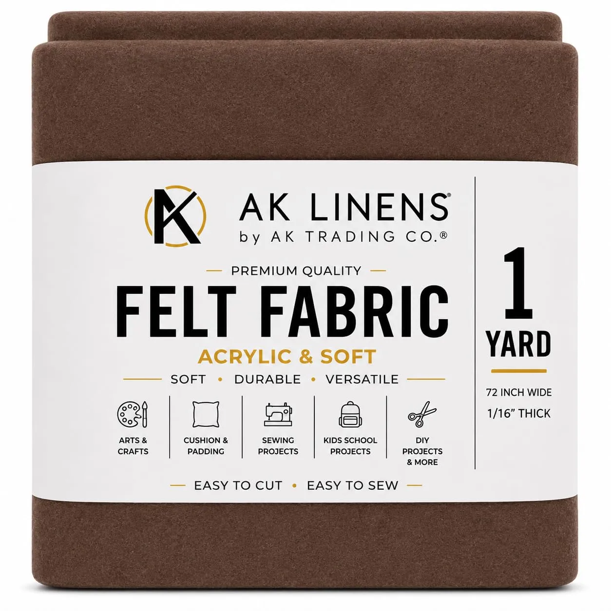 AK TRADING CO. 72-Inch Wide 1/16” Thick Acrylic Felt Fabric for Arts & Crafts, Cushion and Padding, Sewing Projects, Kids School Projects, DIY Projects & More. - Light Brown, 1 Yard