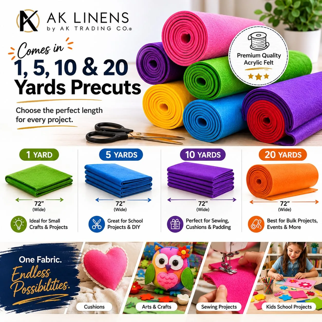 AK Trading CO. 72-Inch Wide 1/16” Thick Acrylic Felt Fabric for Arts & Crafts, Cushion and Padding, Sewing Projects, Kids School Projects, DIY Projects & More. - Deep Hunter Green, 1 Yard