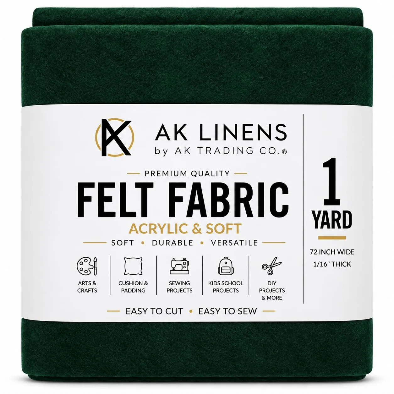 AK Trading CO. 72-Inch Wide 1/16” Thick Acrylic Felt Fabric for Arts & Crafts, Cushion and Padding, Sewing Projects, Kids School Projects, DIY Projects & More. - Deep Hunter Green, 1 Yard